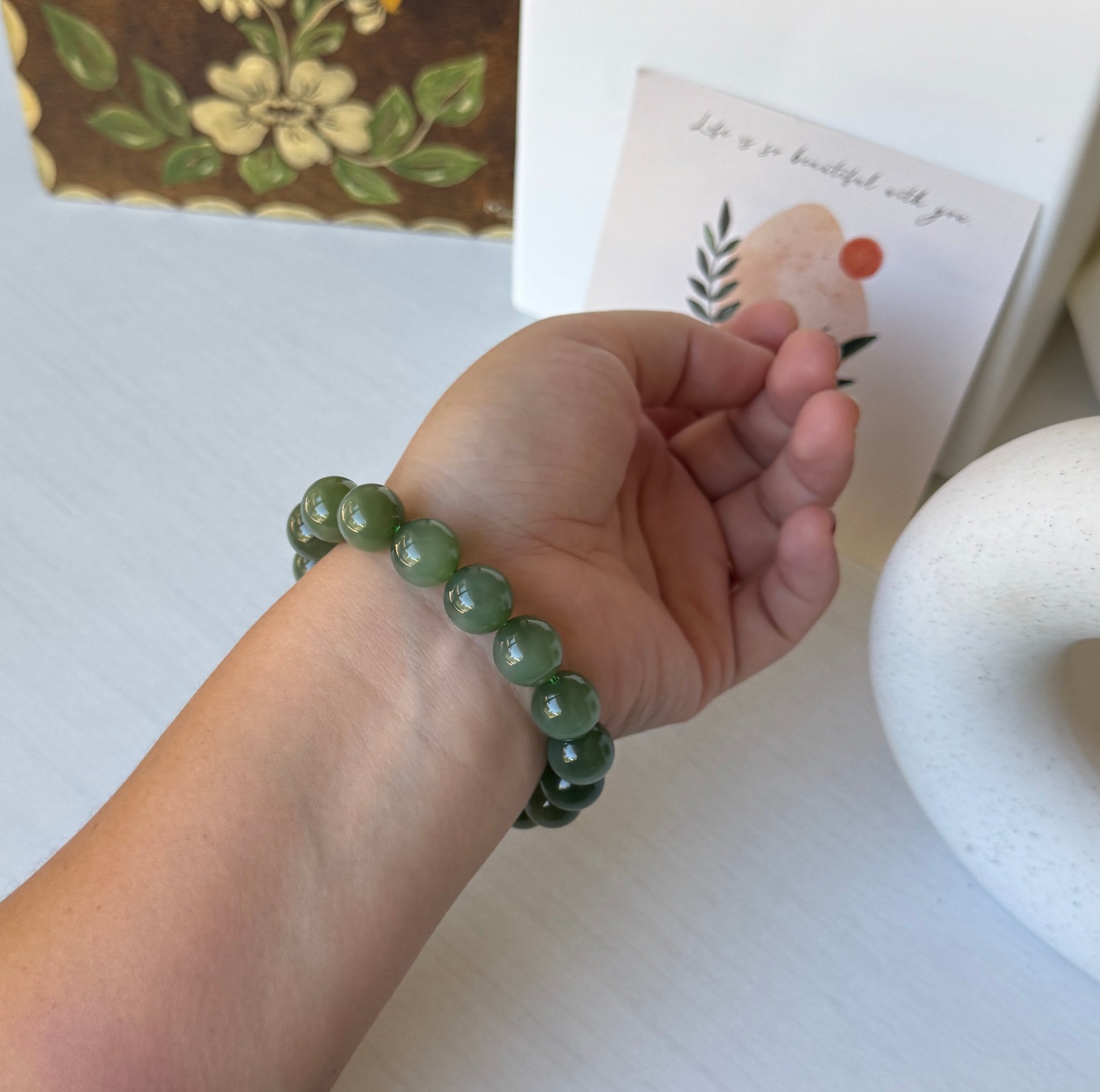 Natural Jade Beaded Bracelet, Cat Eye Jade Bracelet, High Quality Hetian Jade