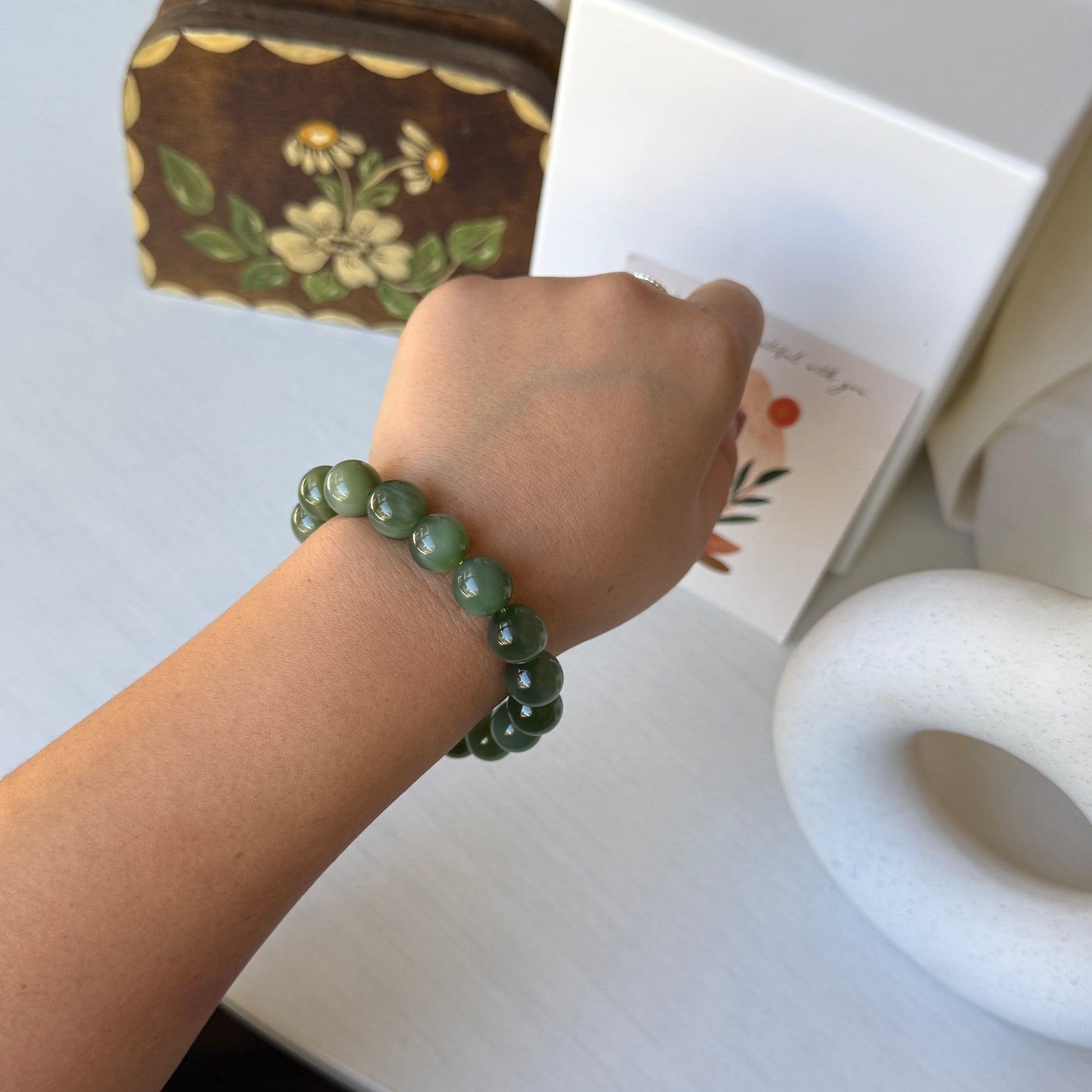 Natural Jade Beaded Bracelet, Cat Eye Jade Bracelet, High Quality Hetian Jade
