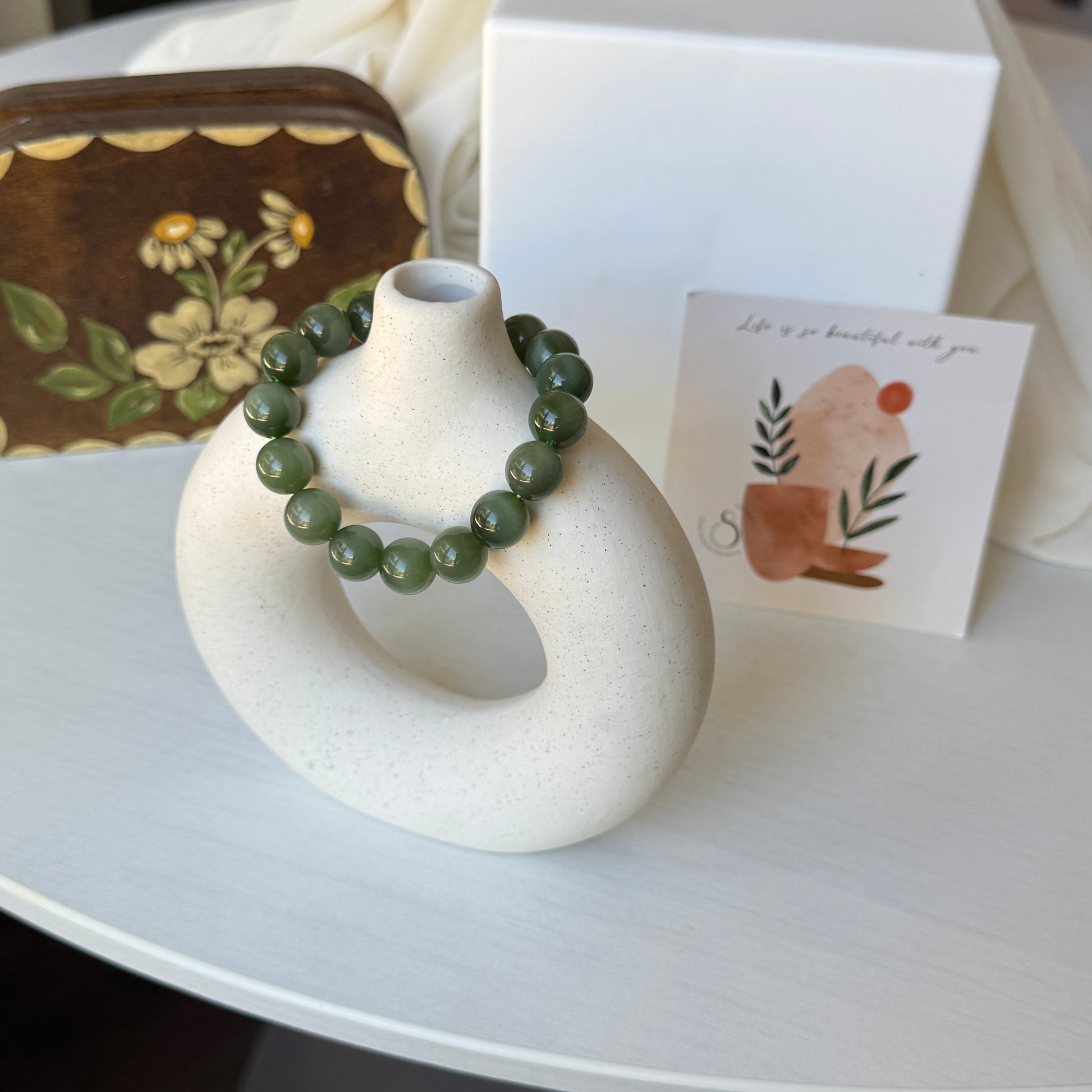 Natural Jade Beaded Bracelet, Cat Eye Jade Bracelet, High Quality Hetian Jade