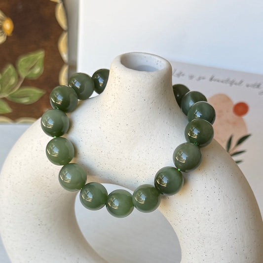 Natural Jade Beaded Bracelet, Cat Eye Jade Bracelet, High Quality Hetian Jade