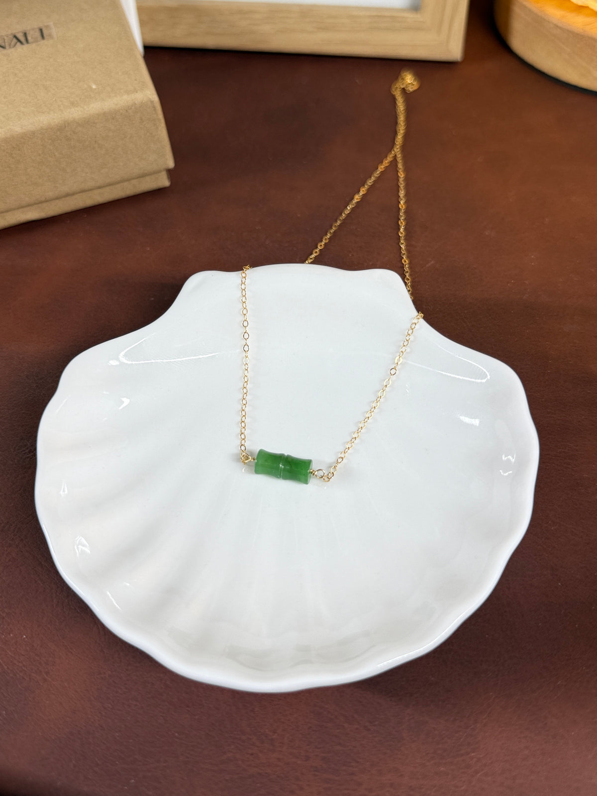 Natural Jade Floating Bamboo Necklace with Dainty Gold Filled Chain