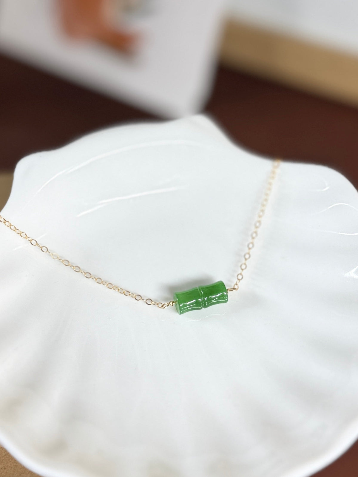 Natural Jade Floating Bamboo Necklace with Dainty Gold Filled Chain 4