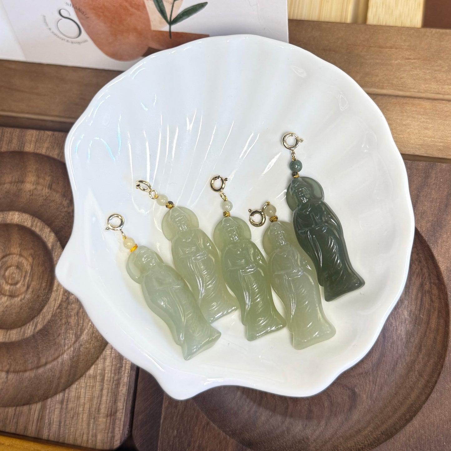 Natural Jade Guan Yin Pendant with 14K Gold Filled Clasp