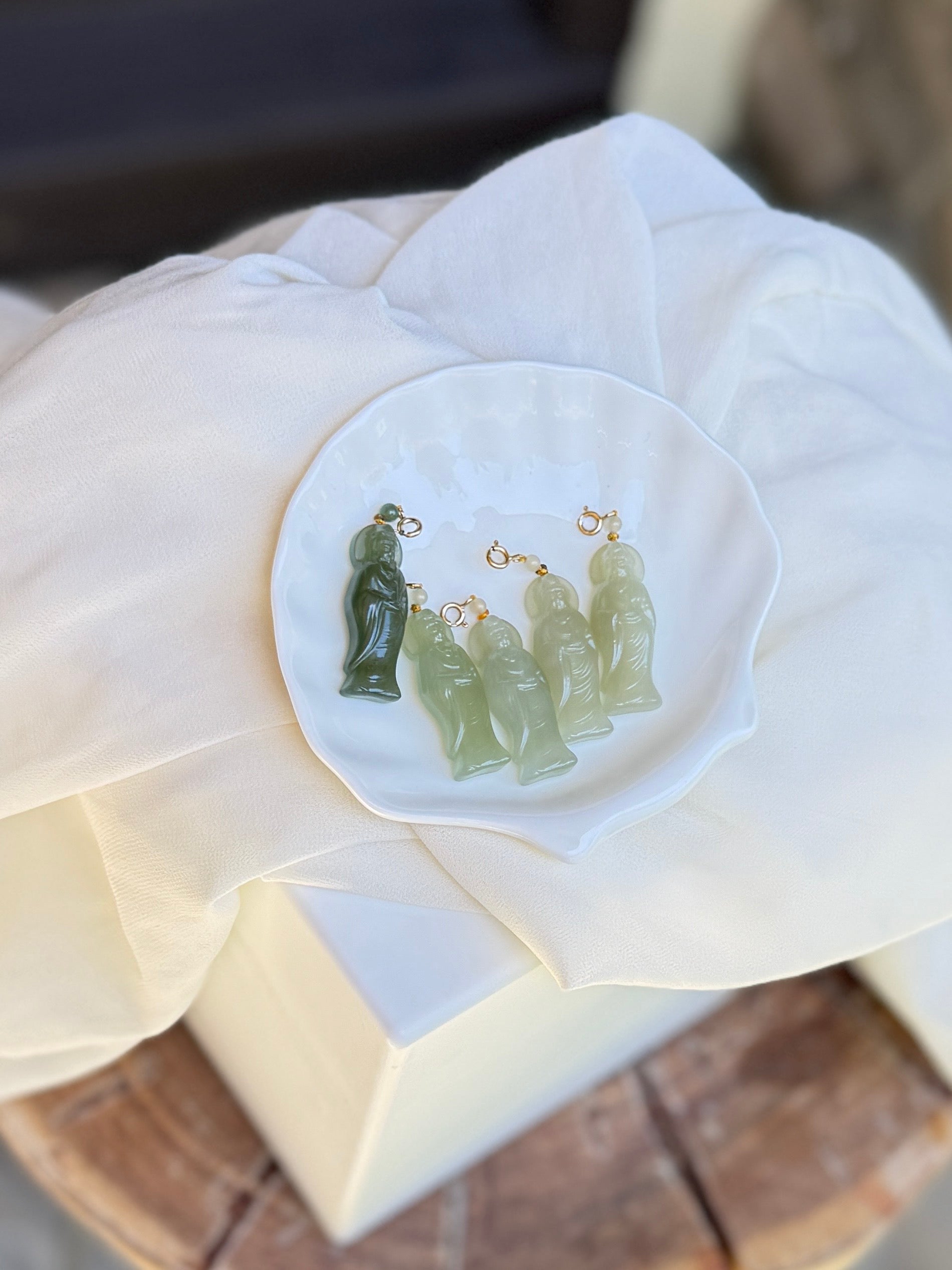 Natural Jade Guan Yin Pendant with 14K Gold Filled Clasp