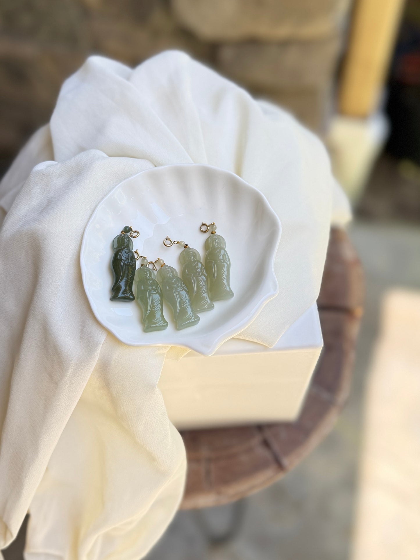 Natural Jade Guan Yin Pendant with 14K Gold Filled Clasp