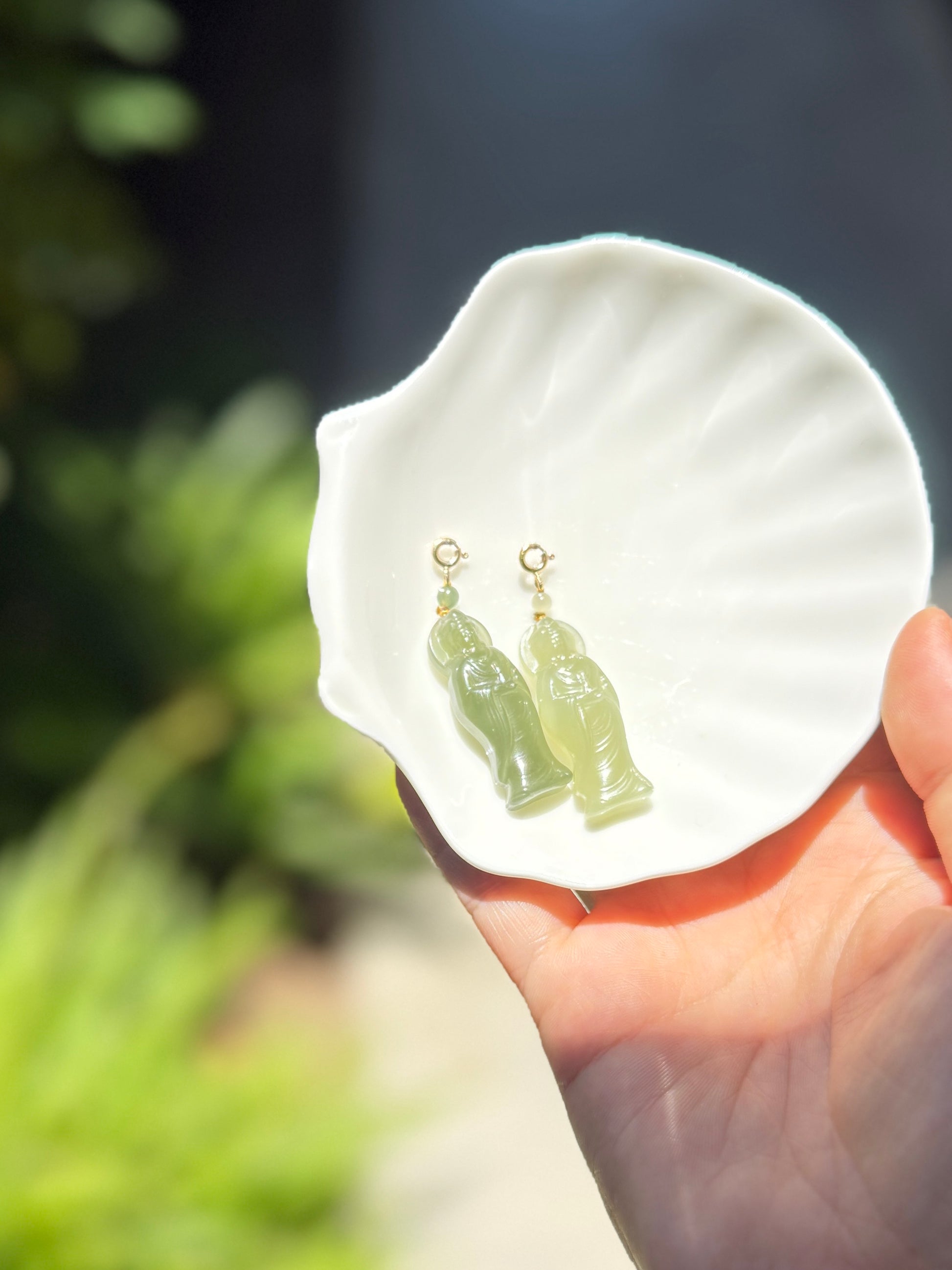 Natural Jade Guan Yin Pendant with 14K Gold Filled Clasp