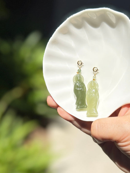 Natural Jade Guan Yin Pendant with 14K Gold Filled Clasp