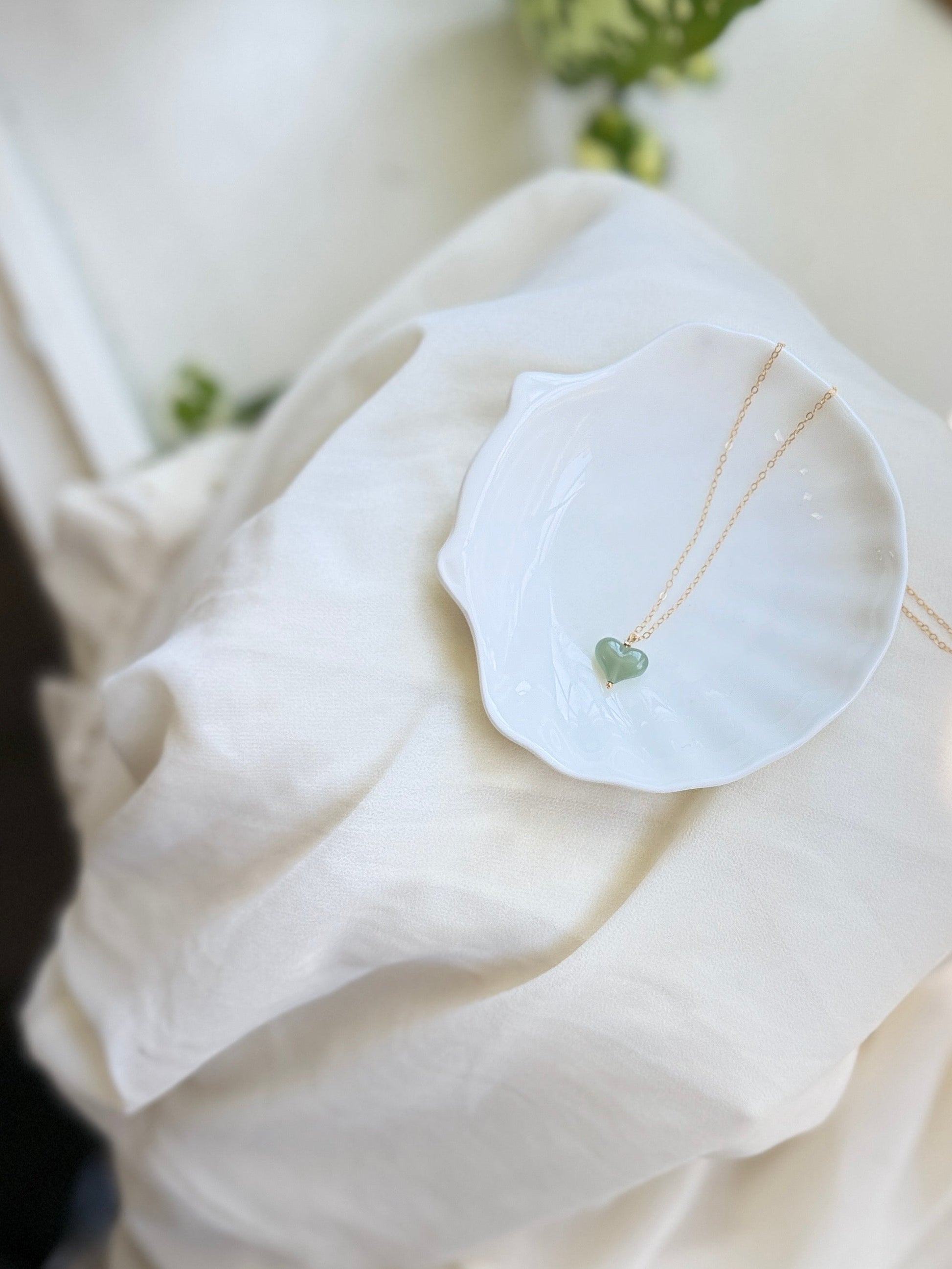 Natural Jade Heart Pendant with Dainty Necklace
