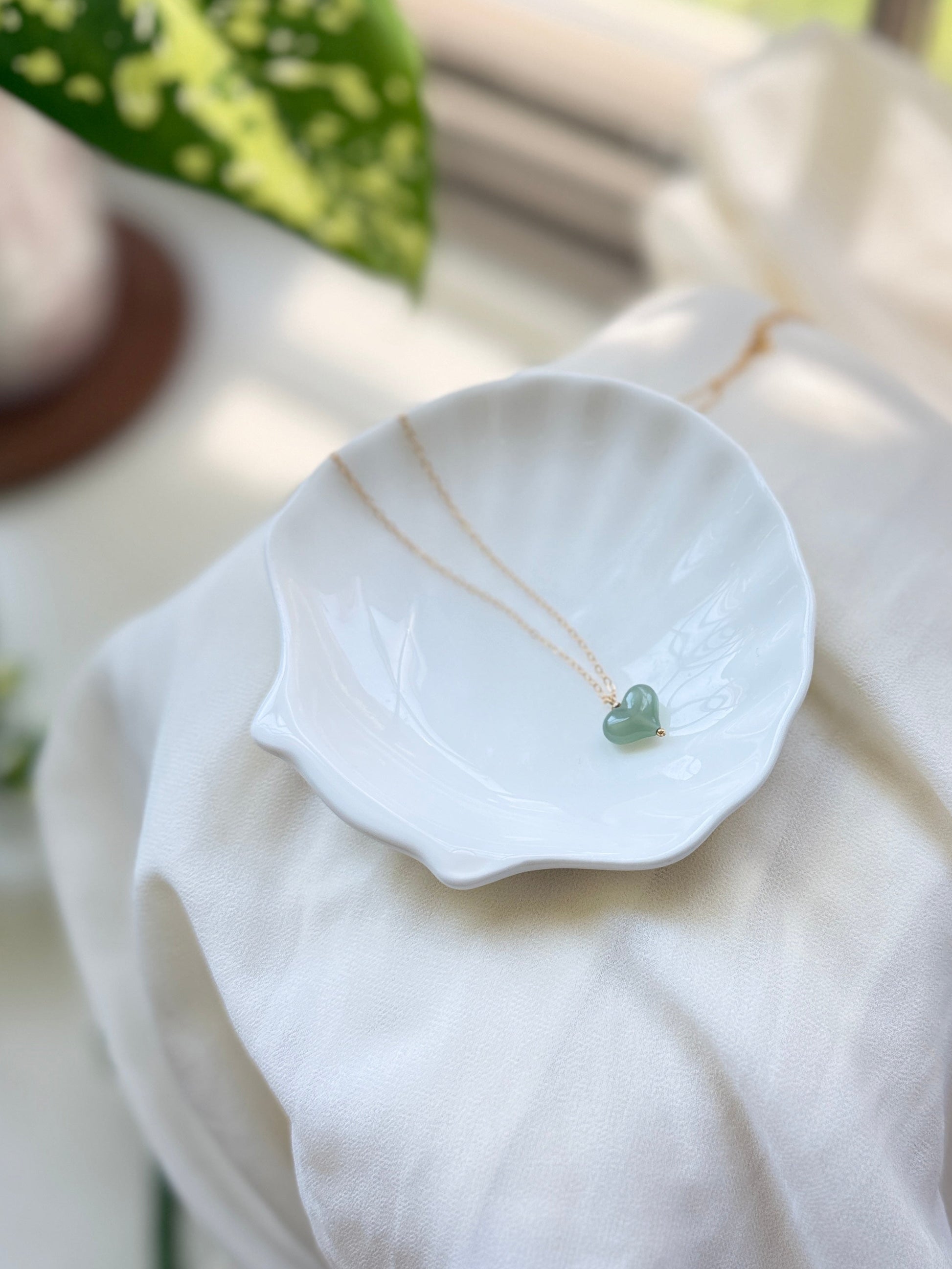 Natural Jade Heart Pendant with Dainty Necklace