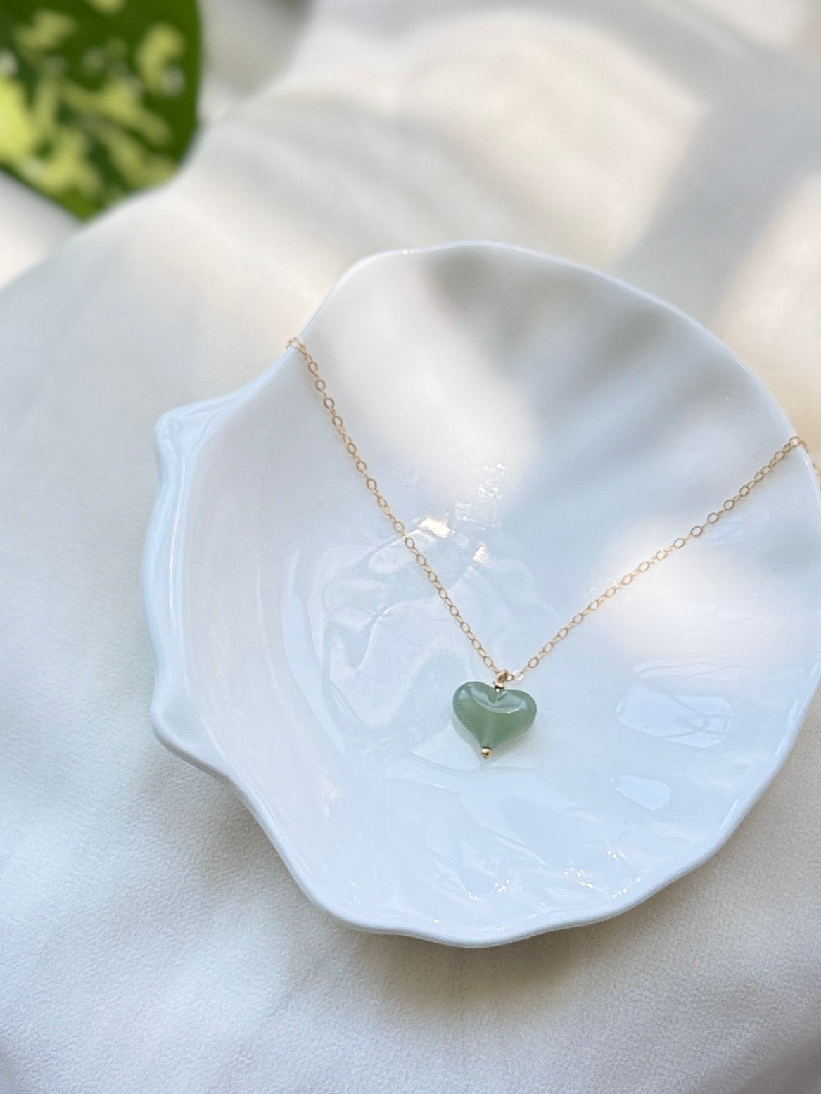 Natural Jade Heart Pendant with Dainty Necklace