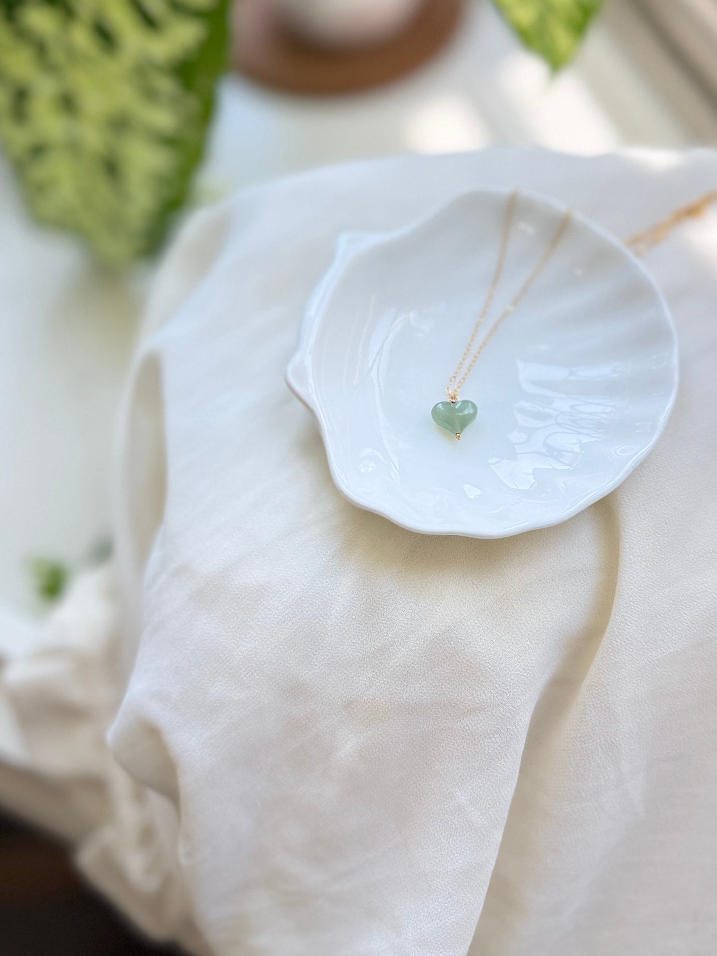 Natural Jade Heart Pendant with Dainty Necklace