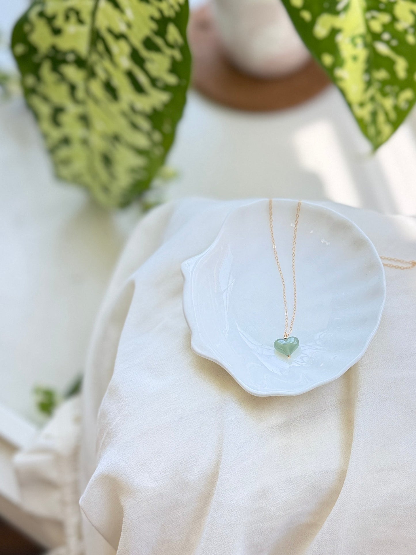 Natural Jade Heart Pendant with Dainty Necklace