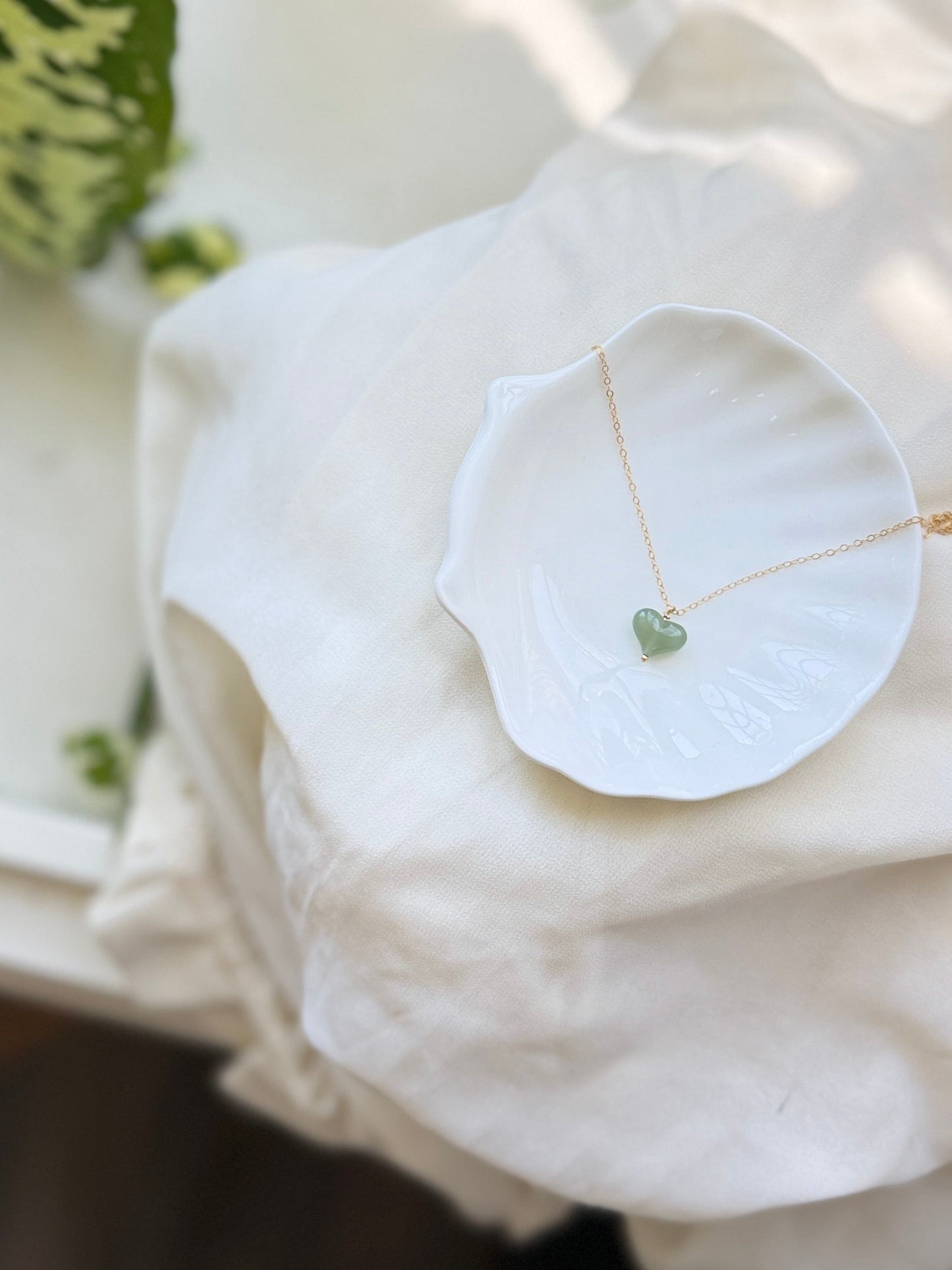 Natural Jade Heart Pendant with Dainty Necklace