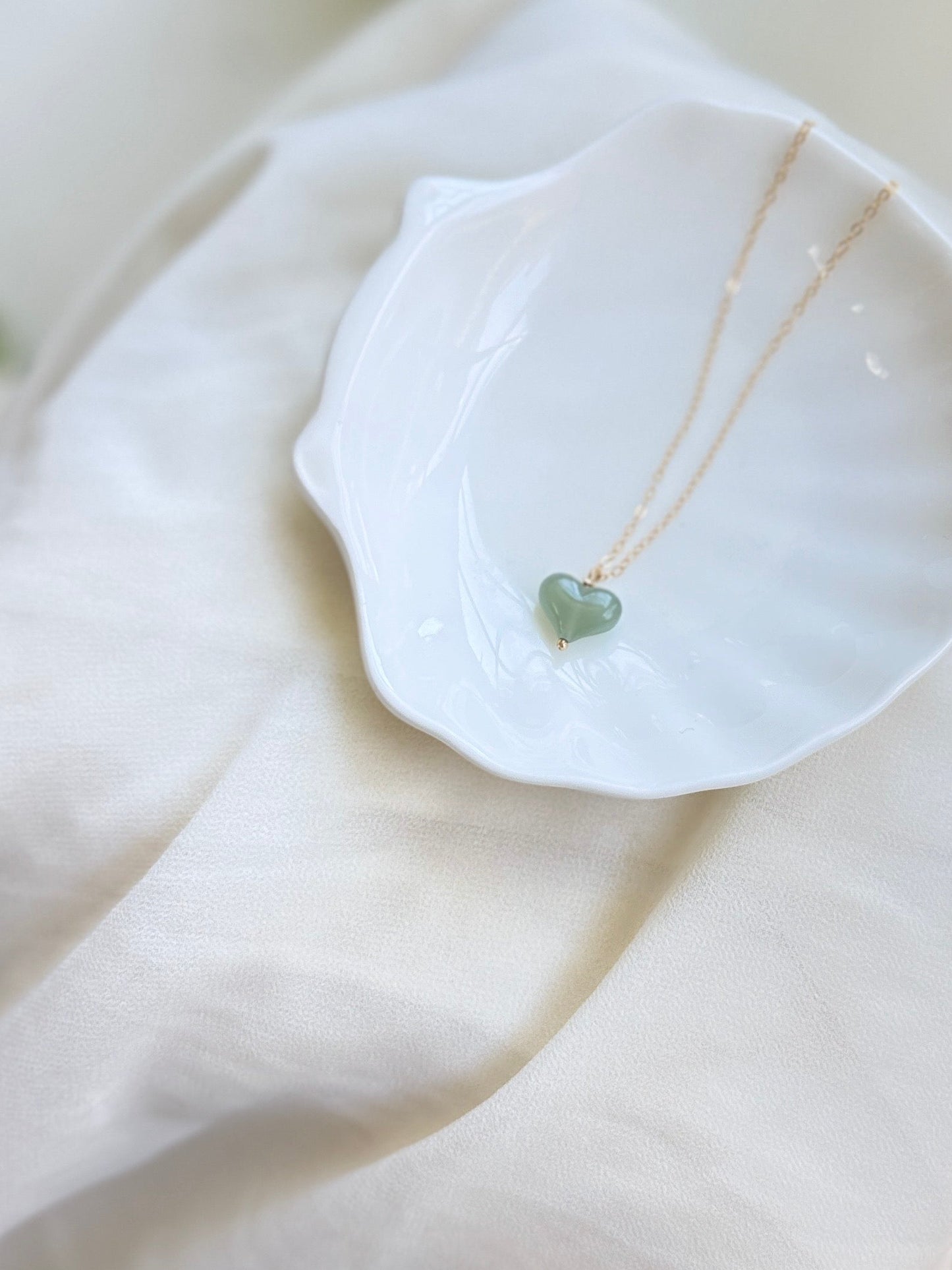 Natural Jade Heart Pendant with Dainty Necklace