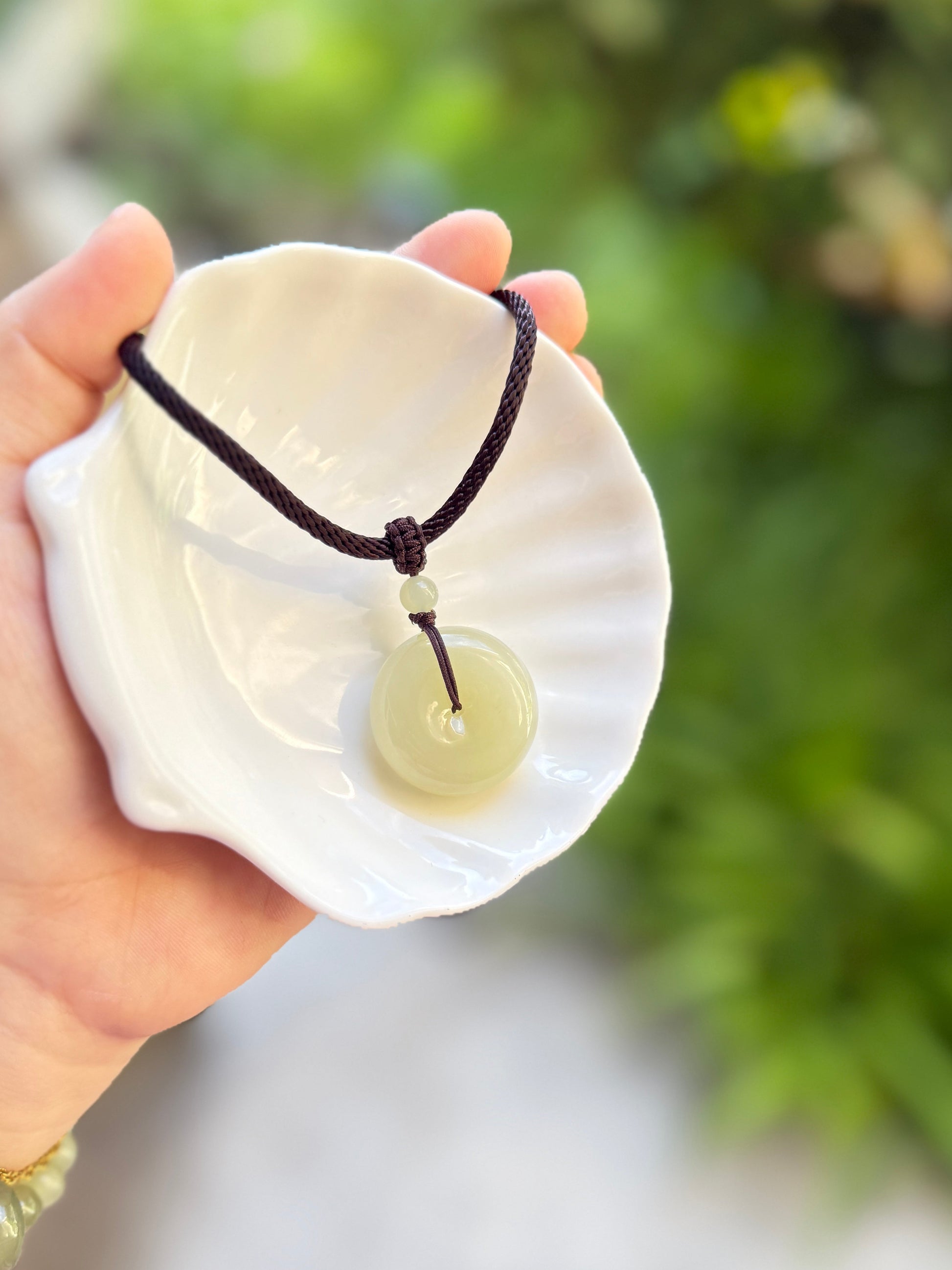 Natural Jade Large Donut Pendant with Rope Necklace 1
