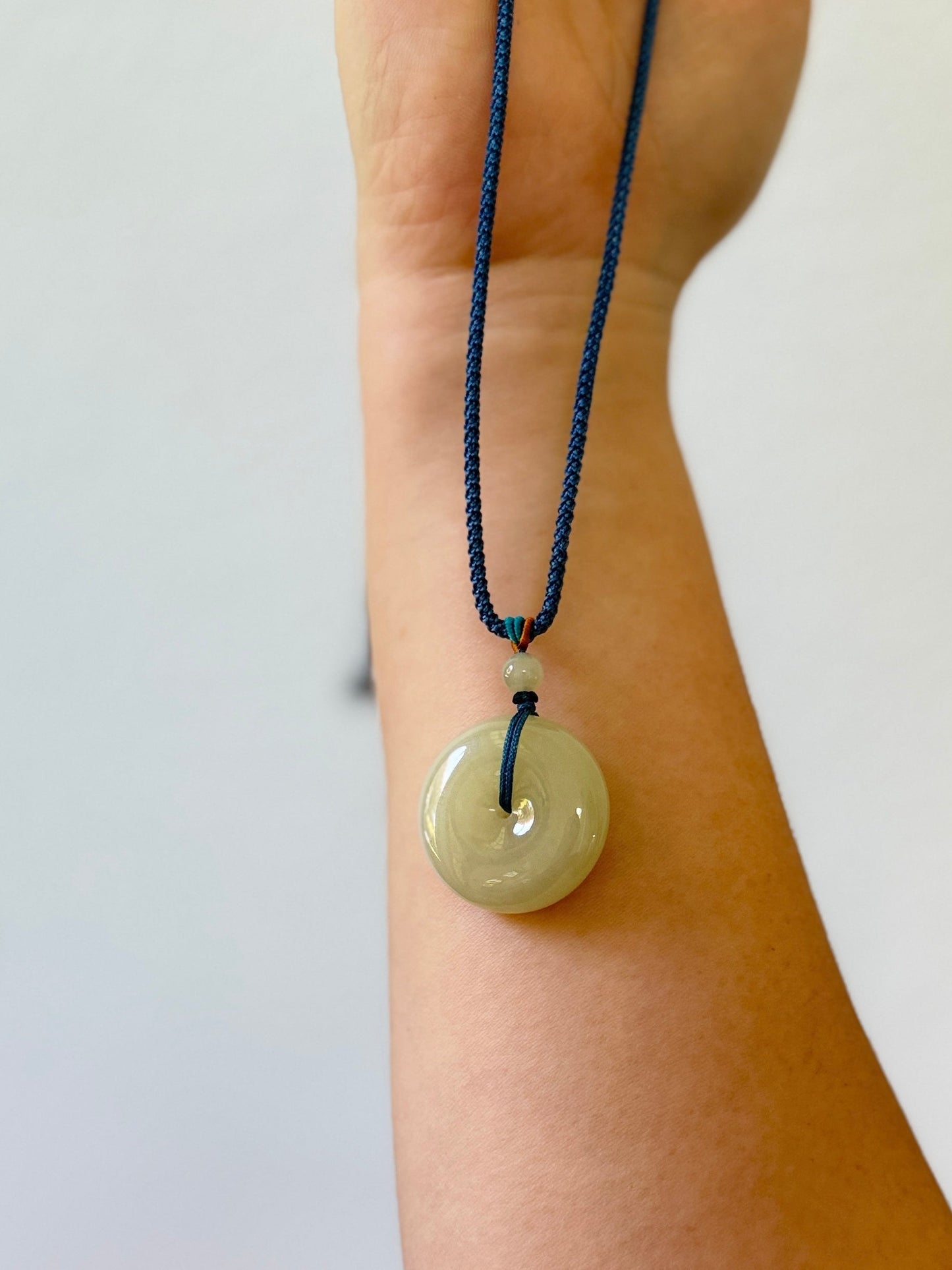 Natural Jade Large Donut Pendant with Rope Necklace