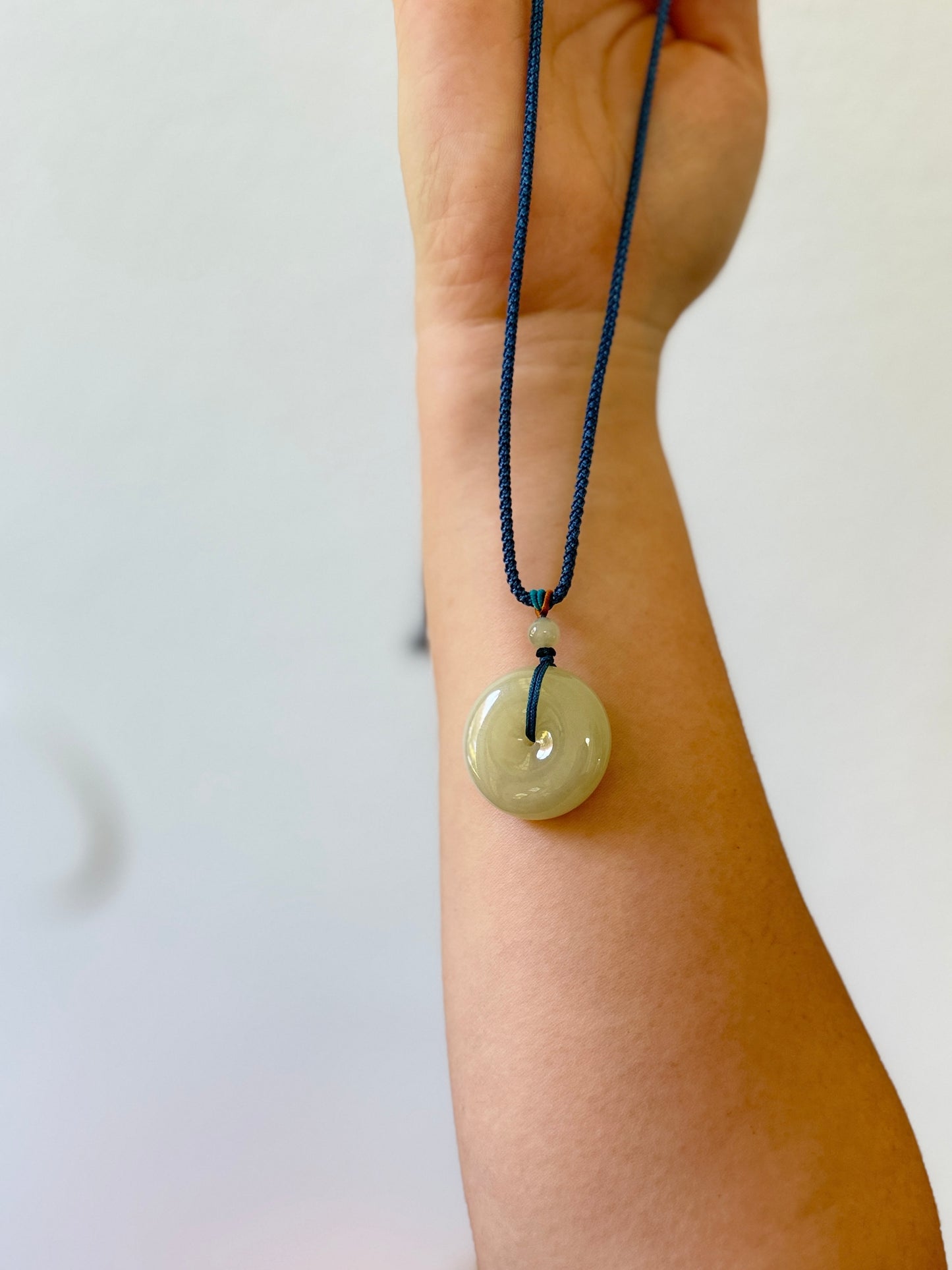 Natural Jade Large Donut Pendant with Rope Necklace 1