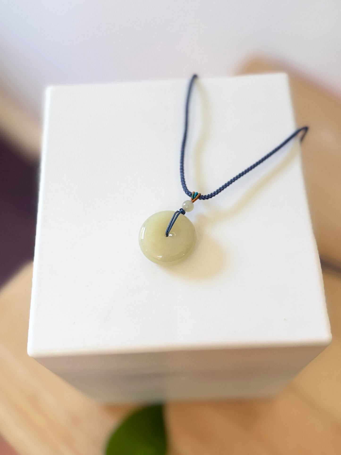 Natural Jade Large Donut Pendant with Rope Necklace