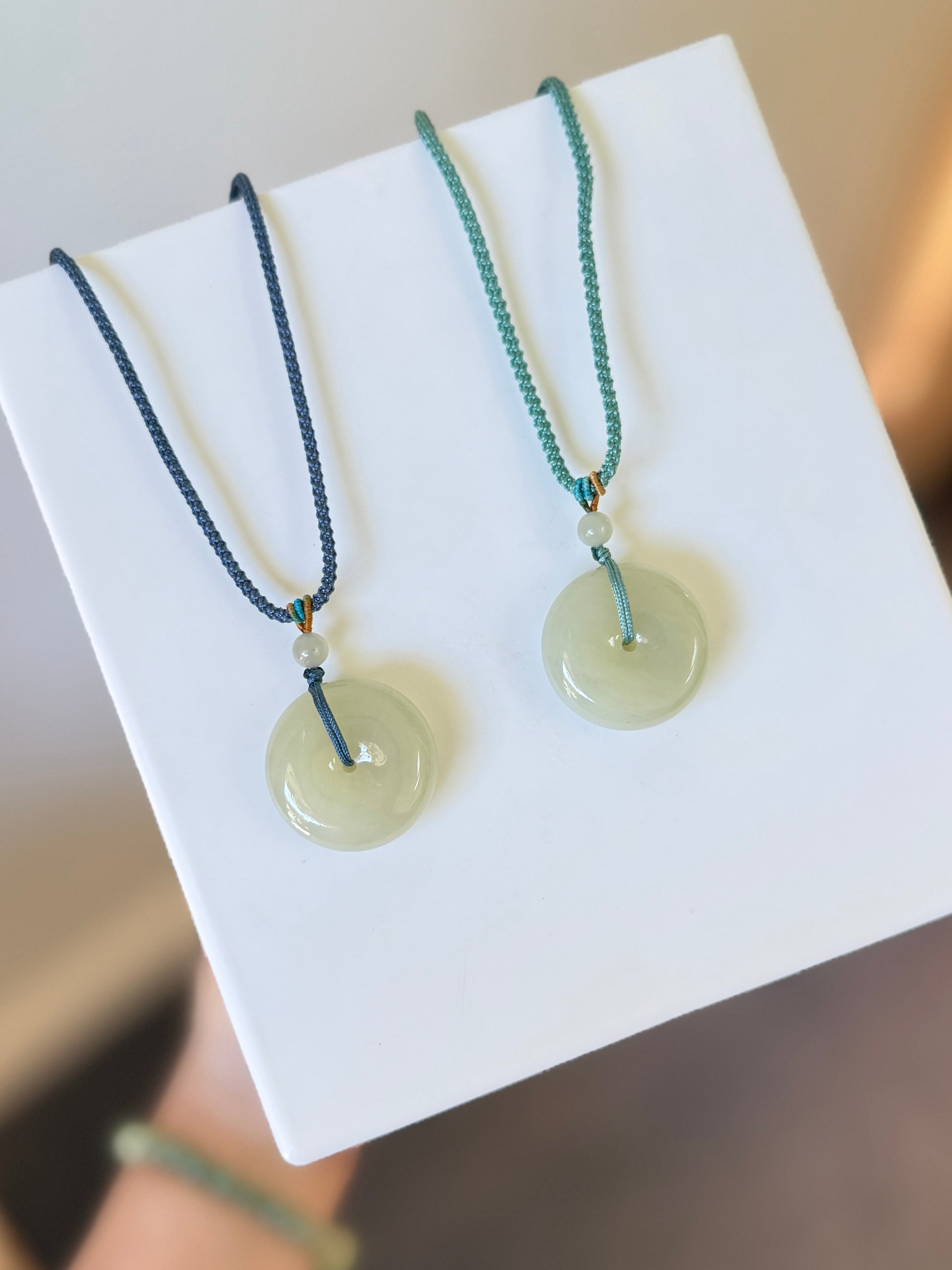 Natural Jade Large Donut Pendant with Rope Necklace