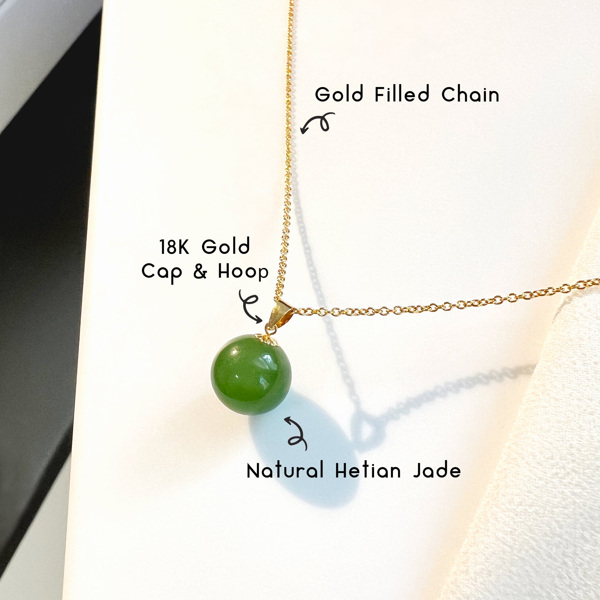 Natural Jade Pendant, 18K Gold Cap and Hoop inlaid Jade, Dainty Jade Necklace, Tiny Jade Hetian Jade Pendant, Dainty Gold Filled Chain 5