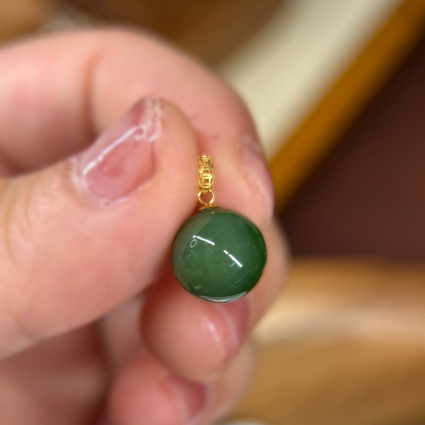 Natural Jade Pendant, 18K Gold Cap and Hoop inlaid Jade, Dainty Jade Necklace, Tiny Jade Hetian Jade Pendant, Dainty Gold Filled Chain 5