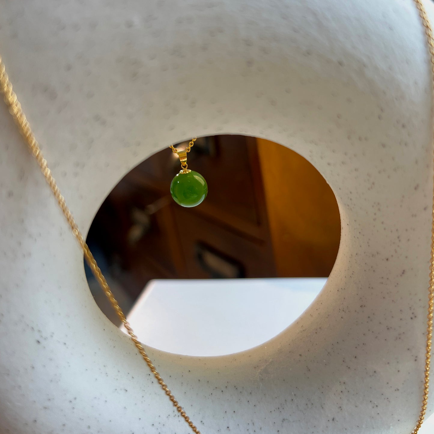 Natural Jade Pendant, 18K Gold Cap and Hoop inlaid Jade, Dainty Jade Necklace, Tiny Jade Hetian Jade Pendant, Dainty Gold Filled Chain 5