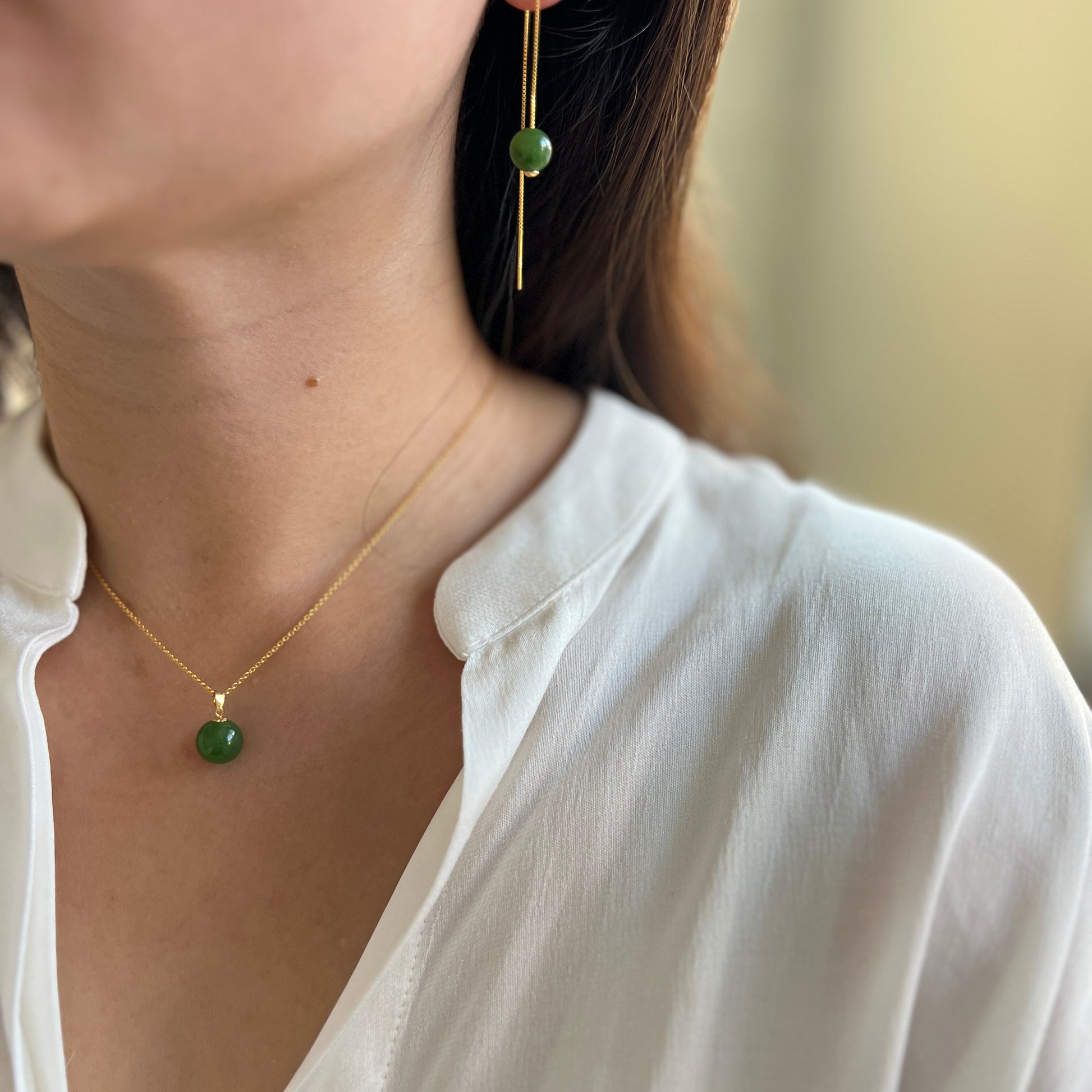Natural Jade Pendant, 18K Gold Cap and Hoop inlaid Jade, Dainty Jade Necklace, Tiny Jade Hetian Jade Pendant, Dainty Gold Filled Chain 5