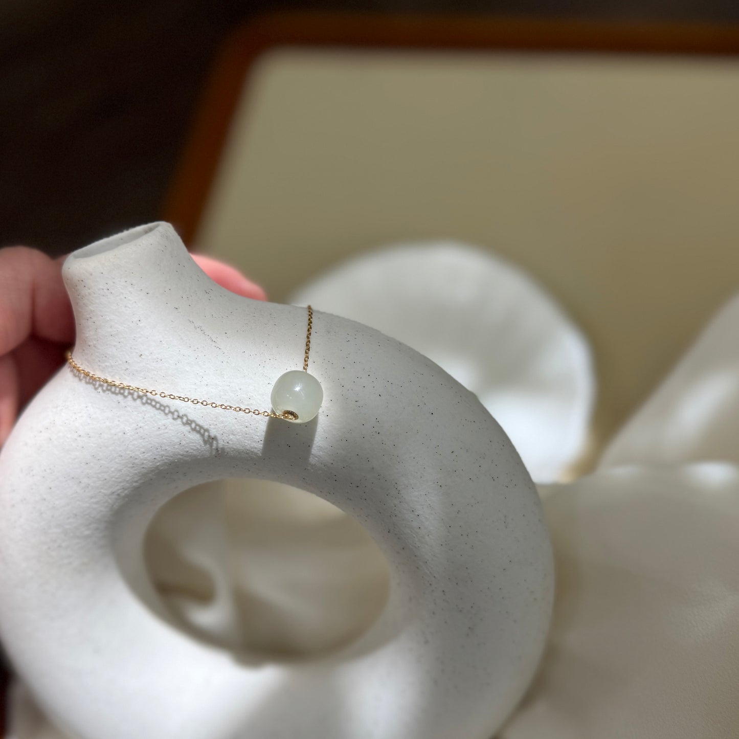 18K Gold Natural Jade Pendant, Single Nephrite Jade Bead