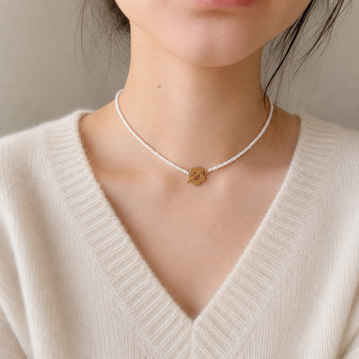 Dainty Freshwater Pearl Bracelet/Necklace with Flower Toggle Clasp