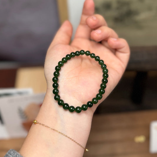 Natural Dark Green Jade Beaded Bracelet