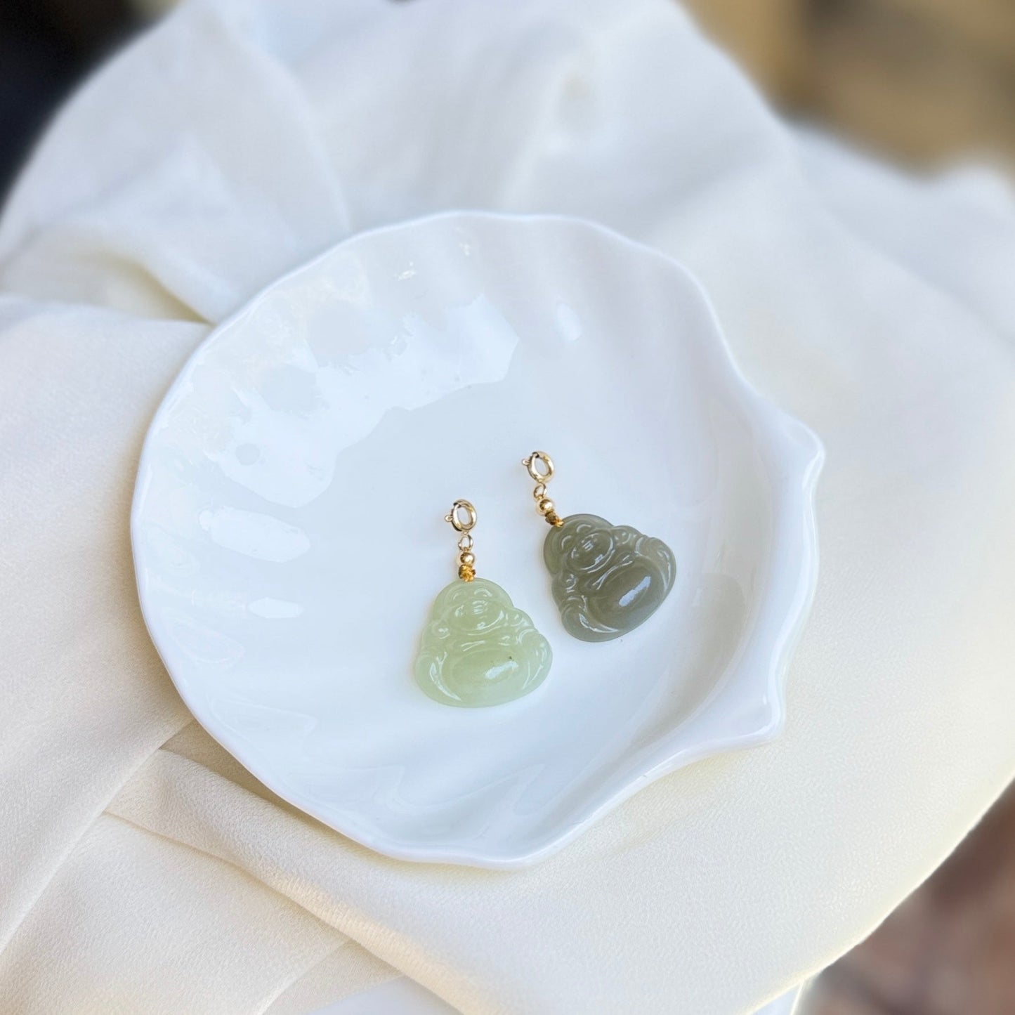 Natural Hetian Jade Buddha Pendant with 14K Gold Filled Clasp