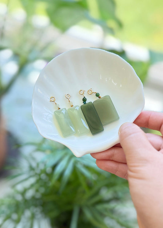 Natural Rectangle Jade Pendant with 14K Gold Filled Clasp,  Hetian Nephrite Pendant