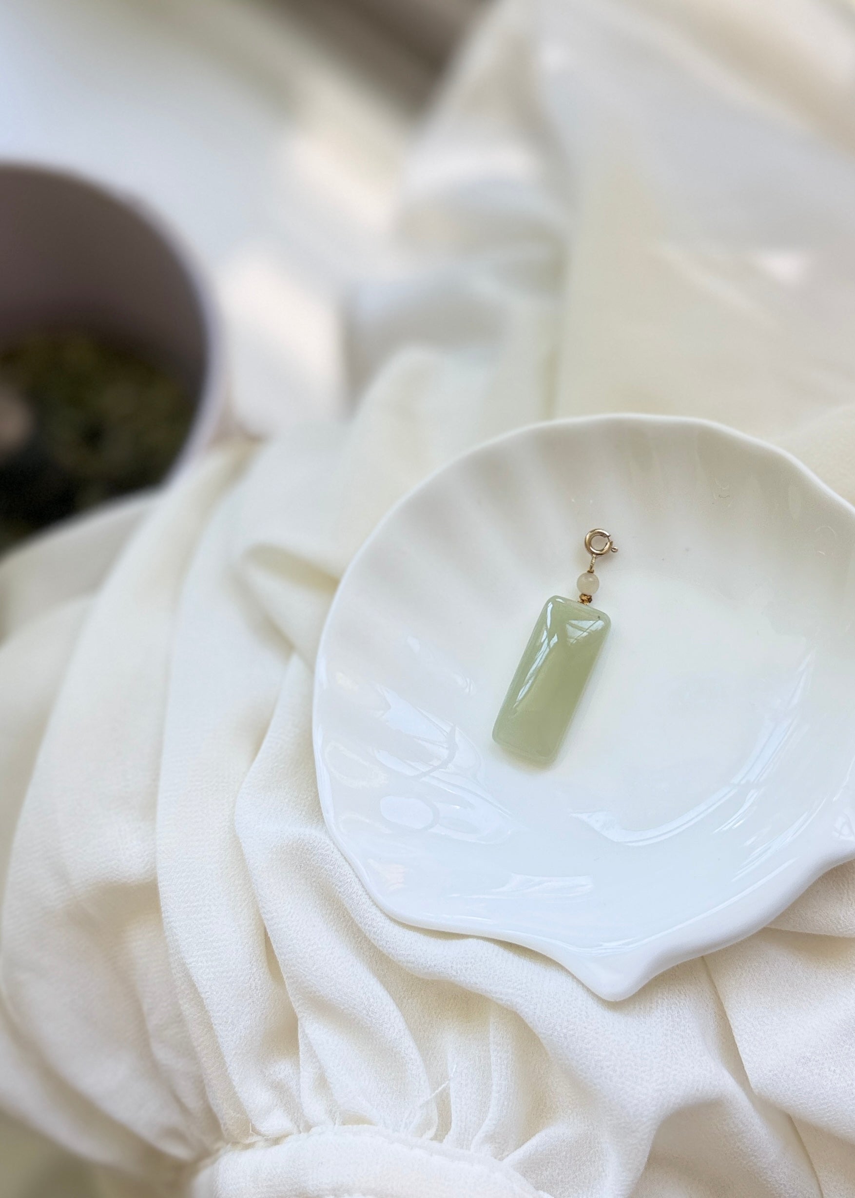 Natural Rectangle Jade Pendant with 14K Gold Filled Clasp,  Hetian Nephrite Pendant