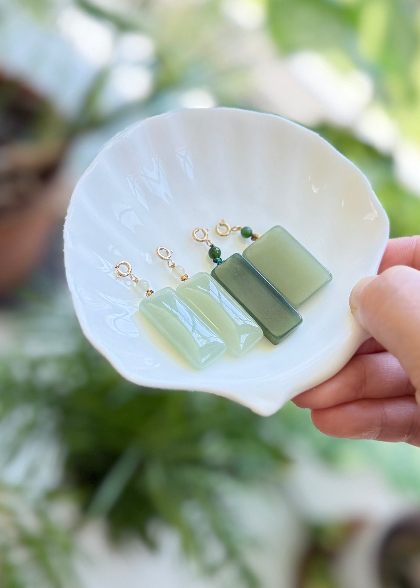 Natural Rectangle Jade Pendant with 14K Gold Filled Clasp,  Hetian Nephrite Pendant