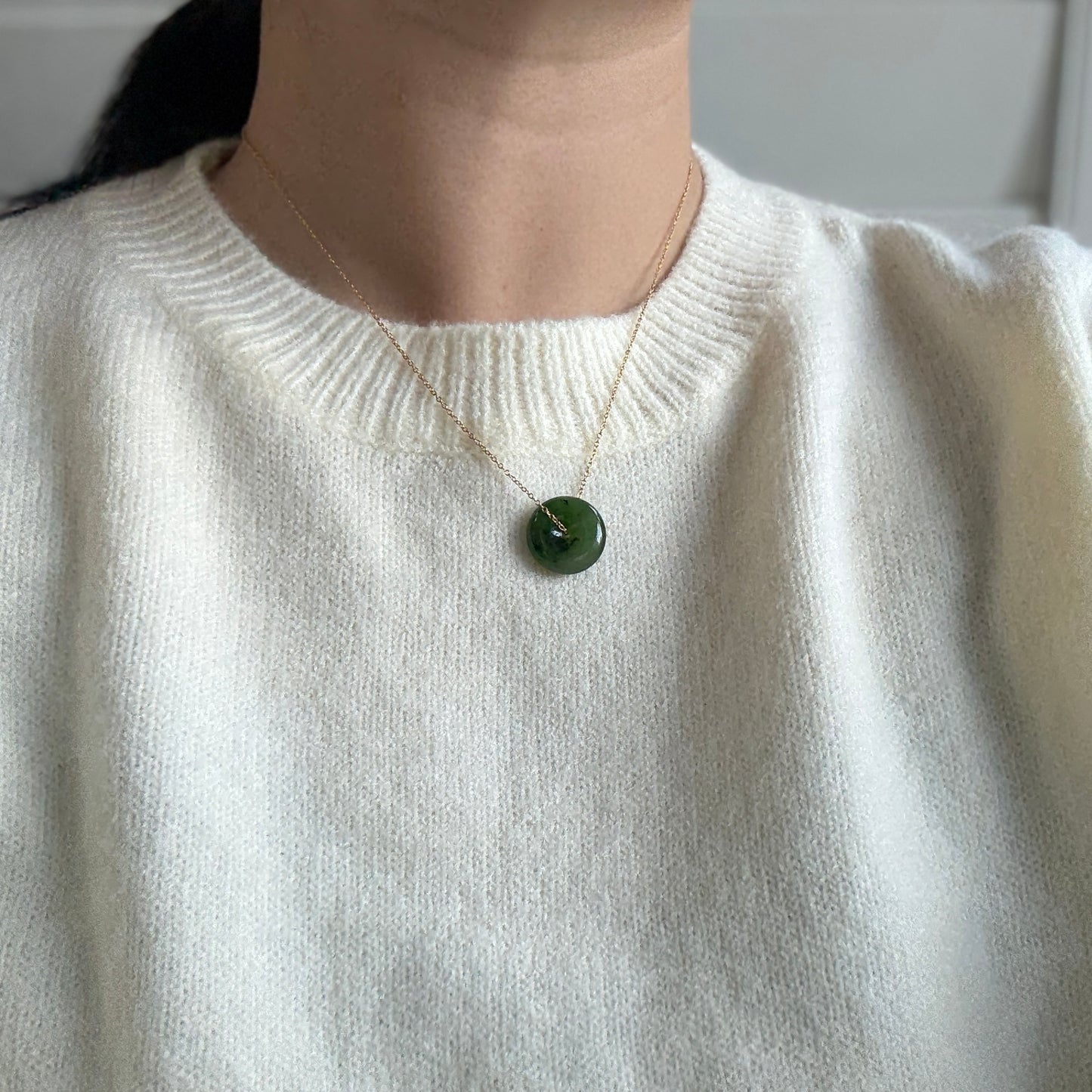 Natural jade Necklace, Hetian Pendant Necklace, Dainty Jade Necklace, Dark Green Jade Donut Necklace, Nephrite Pendant, Jade Gold jewelry