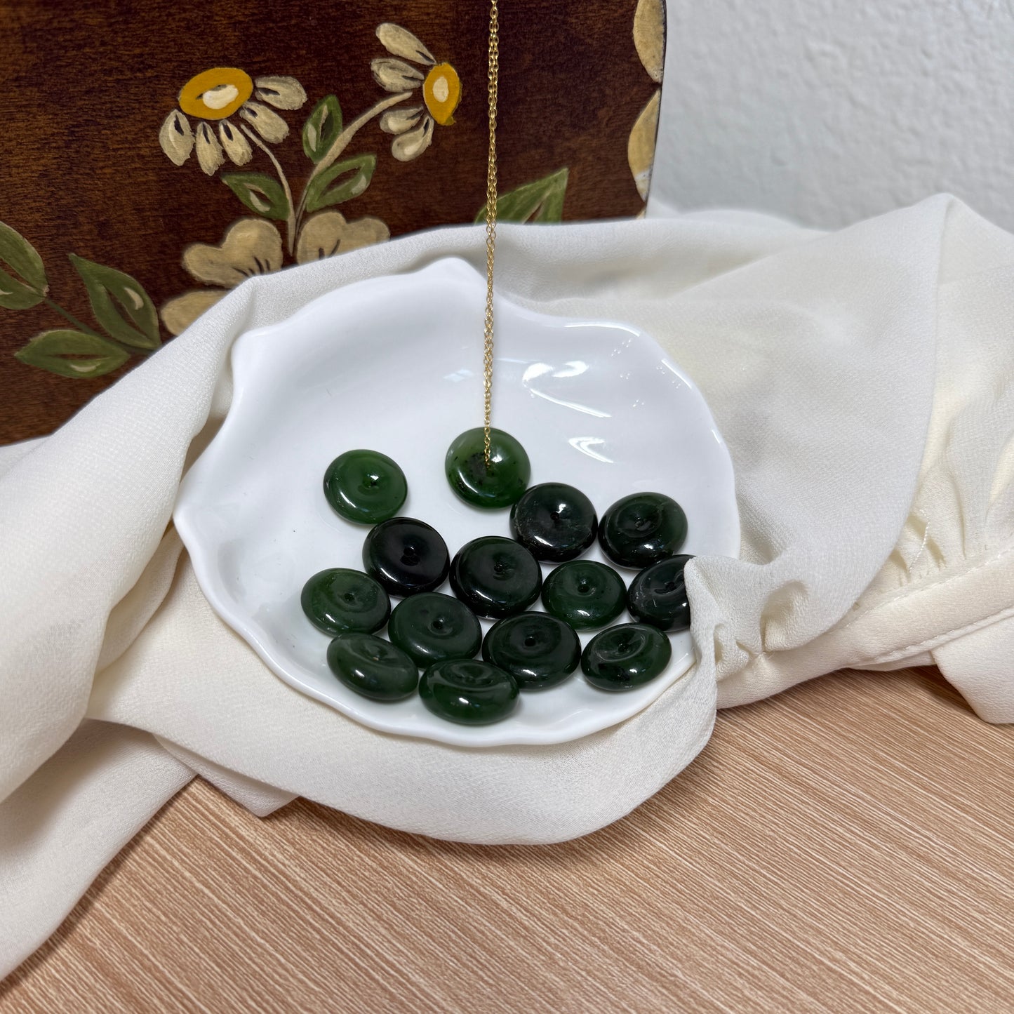 Natural jade Necklace, Hetian Pendant Necklace, Dainty Jade Necklace, Dark Green Jade Donut Necklace, Nephrite Pendant, Jade Gold jewelry