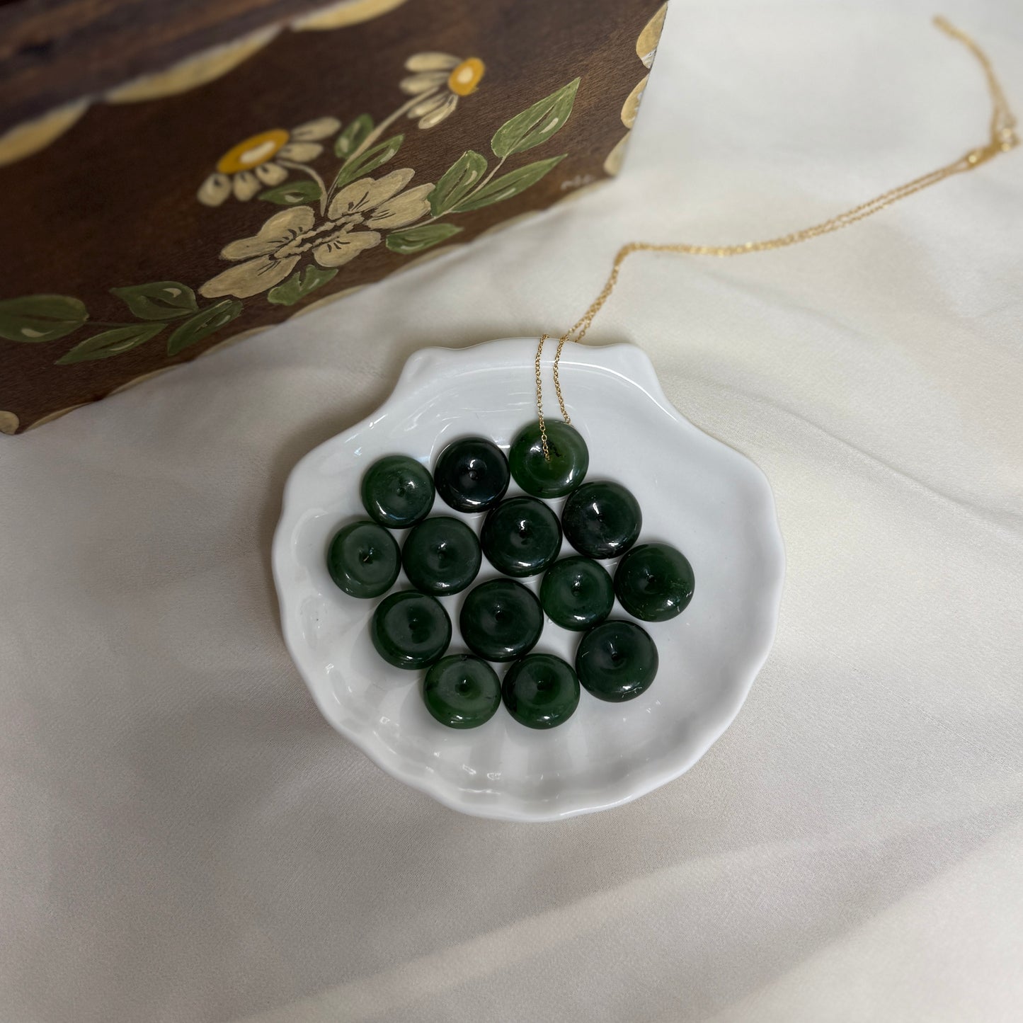 Natural jade Necklace, Hetian Pendant Necklace, Dainty Jade Necklace, Dark Green Jade Donut Necklace, Nephrite Pendant, Jade Gold jewelry