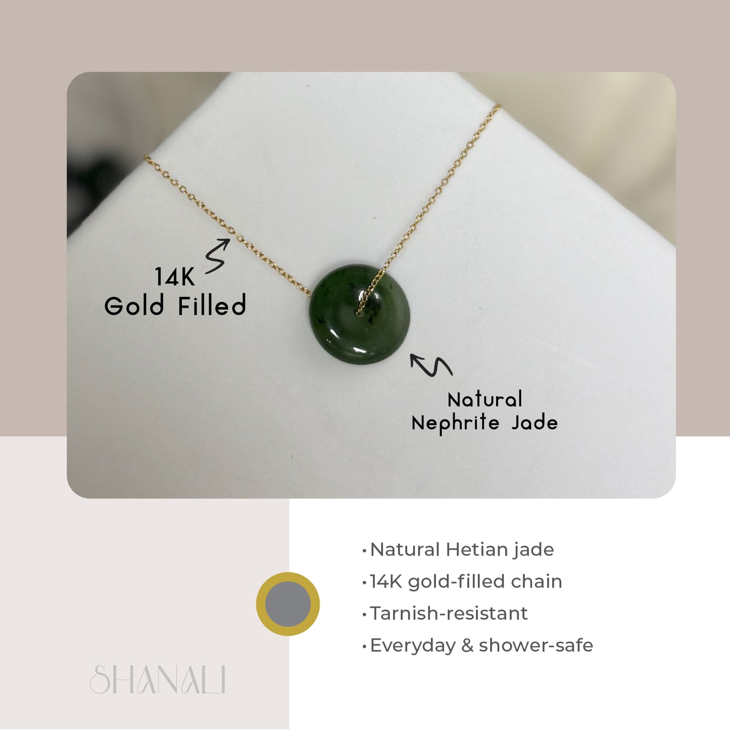 Natural jade Necklace, Hetian Pendant Necklace, Dainty Jade Necklace, Dark Green Jade Donut Necklace, Nephrite Pendant, Jade Gold jewelry