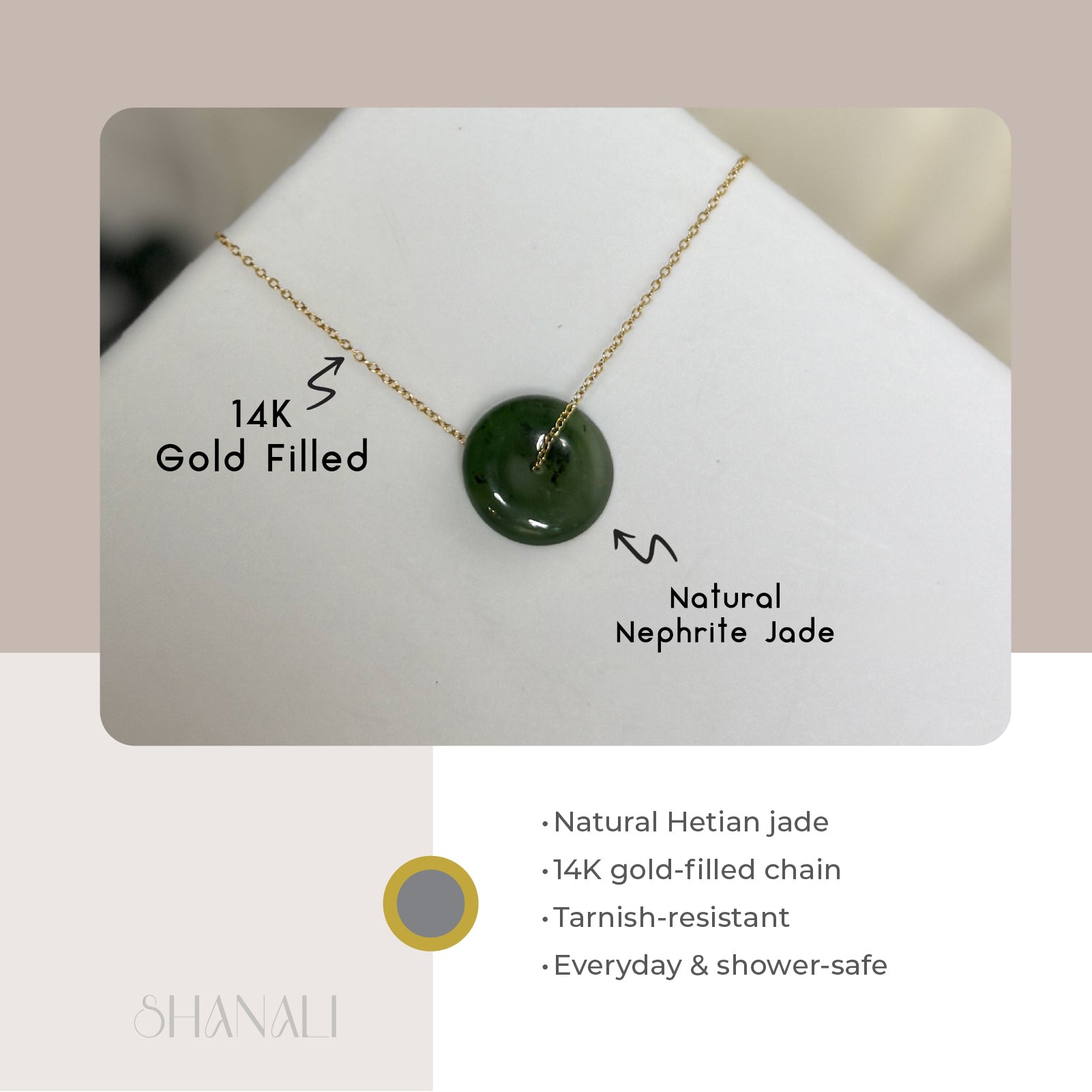 Natural jade Necklace, Hetian Pendant Necklace, Dainty Jade Necklace, Dark Green Jade Donut Necklace, Nephrite Pendant, Jade Gold jewelry