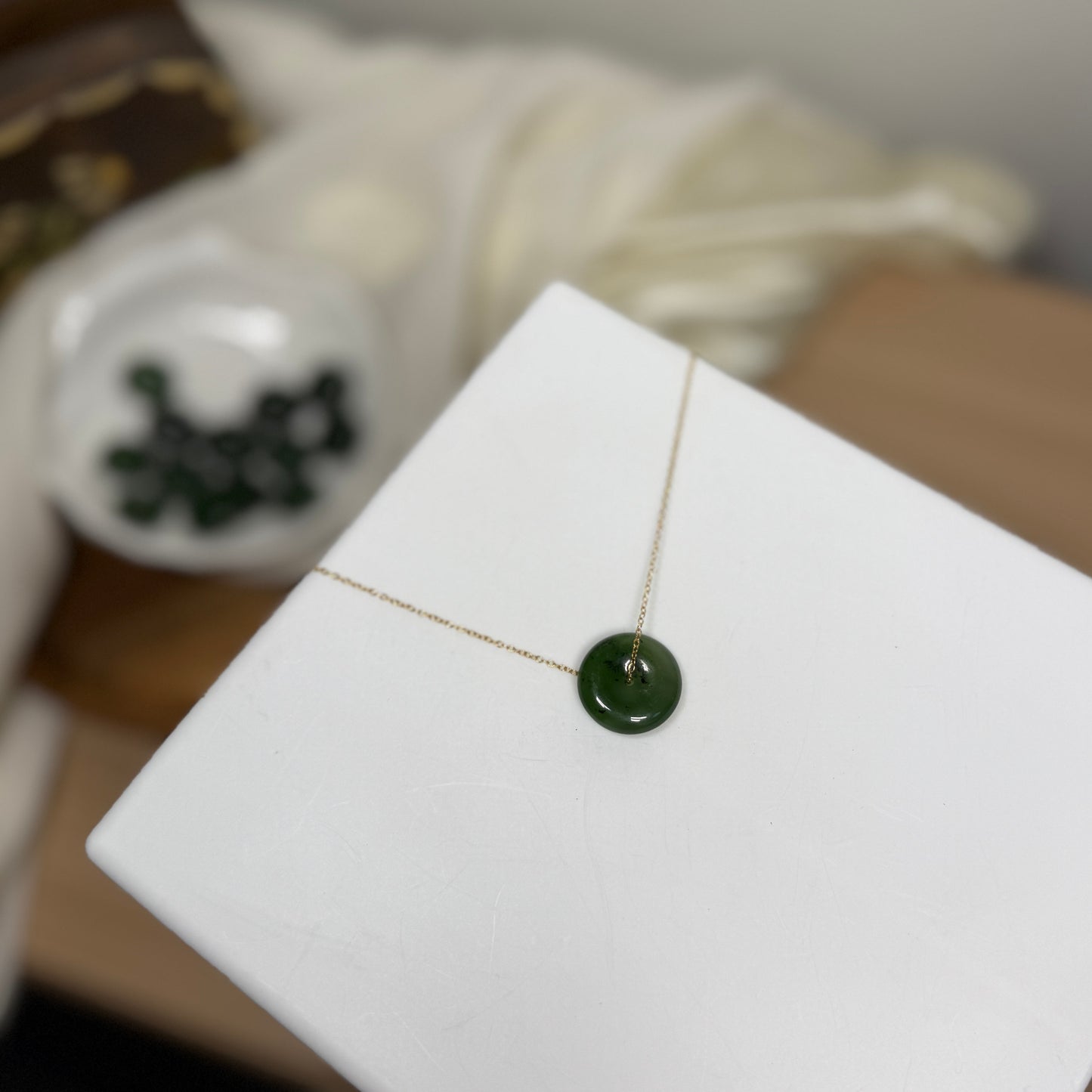 Natural jade Necklace, Hetian Pendant Necklace, Dainty Jade Necklace, Dark Green Jade Donut Necklace, Nephrite Pendant, Jade Gold jewelry