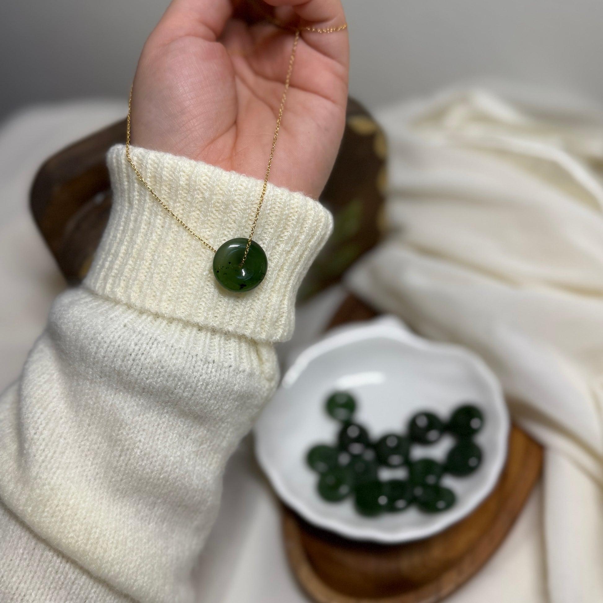 Natural jade Necklace, Hetian Pendant Necklace, Dainty Jade Necklace, Dark Green Jade Donut Necklace, Nephrite Pendant, Jade Gold jewelry