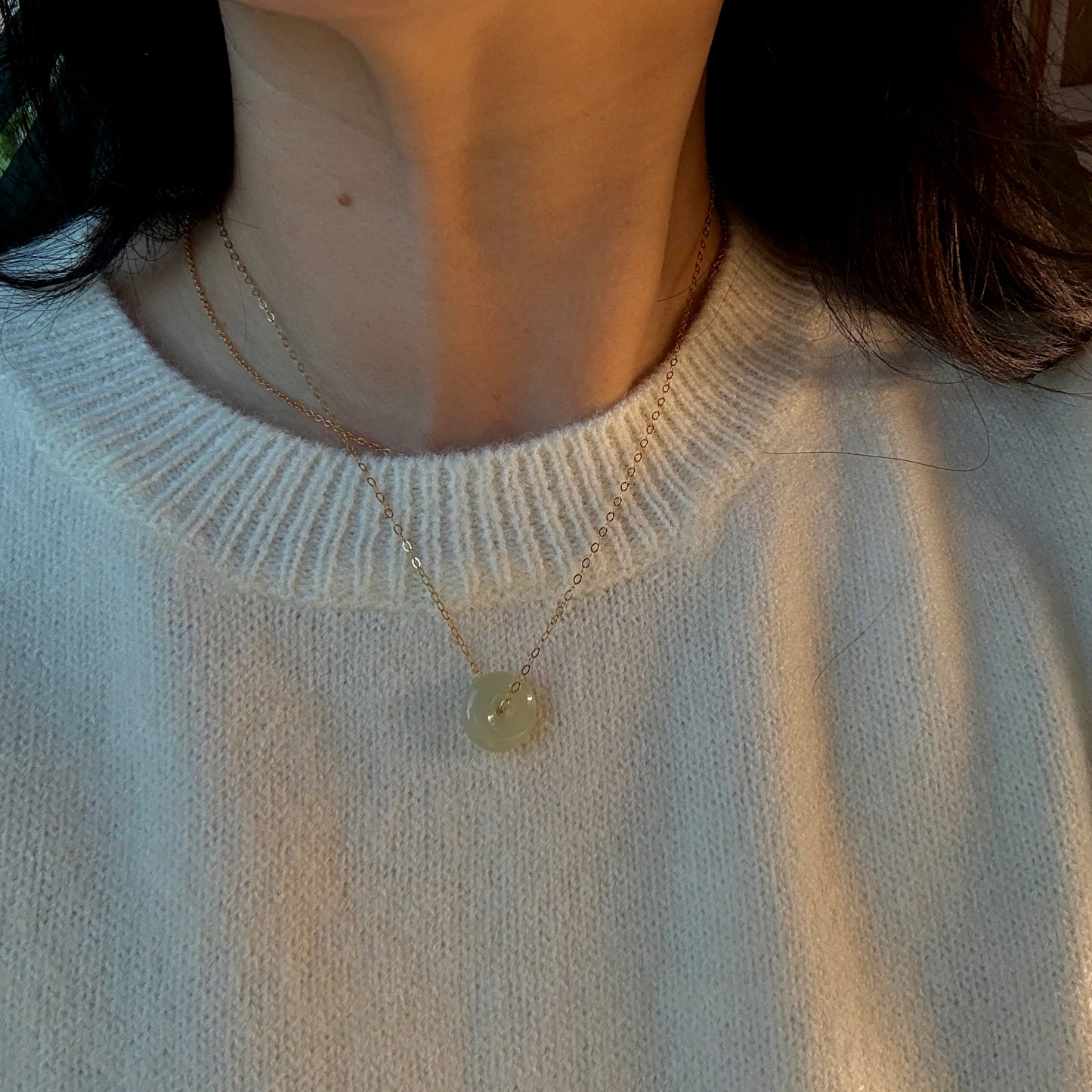 NaturaljadeNecklace_HetianPendantNecklace_DaintyJadeNecklace_WhiteGreenJadeDonutNecklace_NephritePendant_JadeGoldjewelry