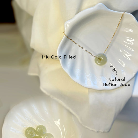 NaturaljadeNecklace_HetianPendantNecklace_DaintyJadeNecklace_WhiteGreenJadeDonutNecklace_NephritePendant_JadeGoldjewelry