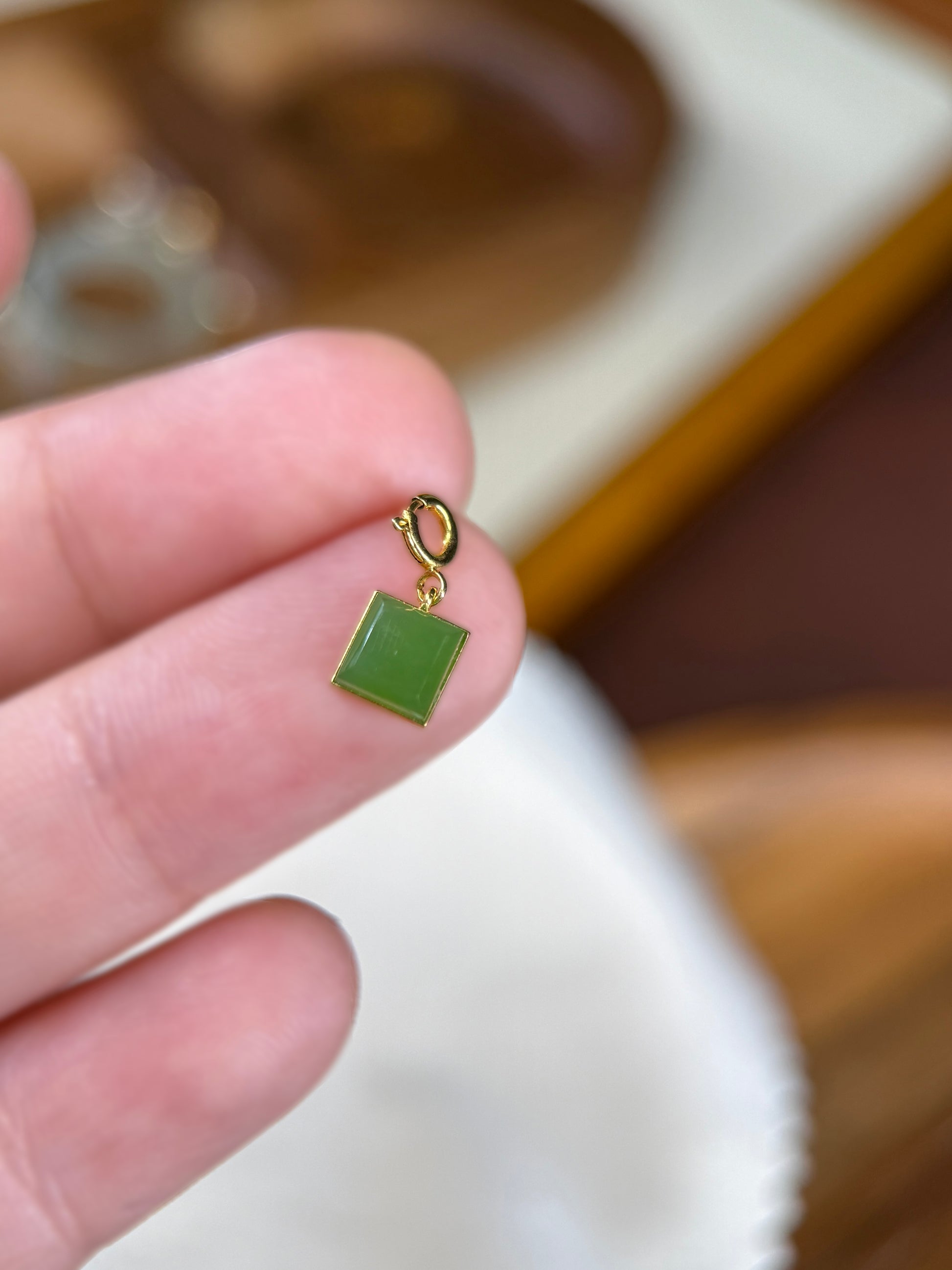 Tiny Square Genuine Jade with 18K Gold Inlaid.