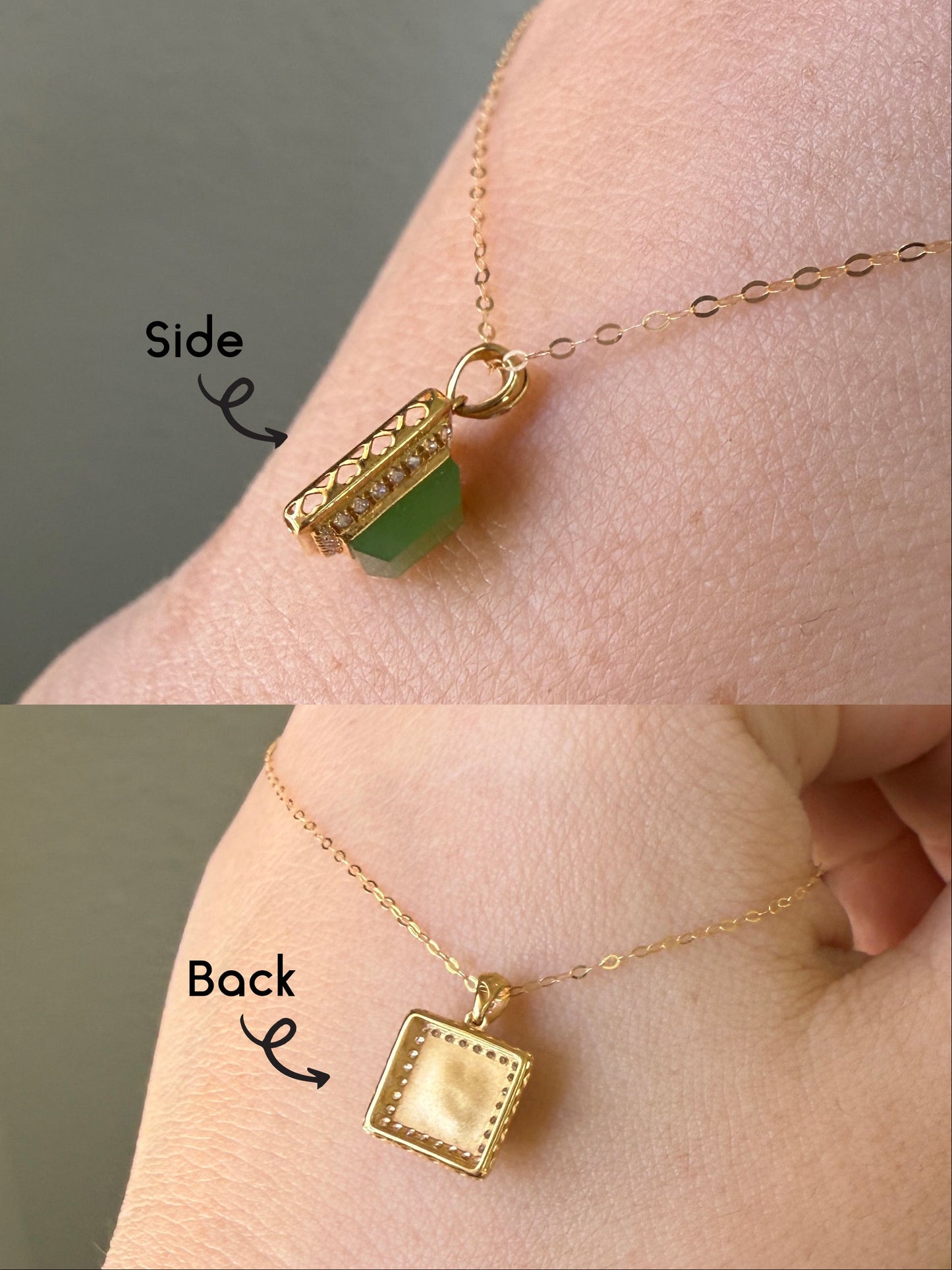 Tiny Square Genuine Jade with 18K Gold Inlaid