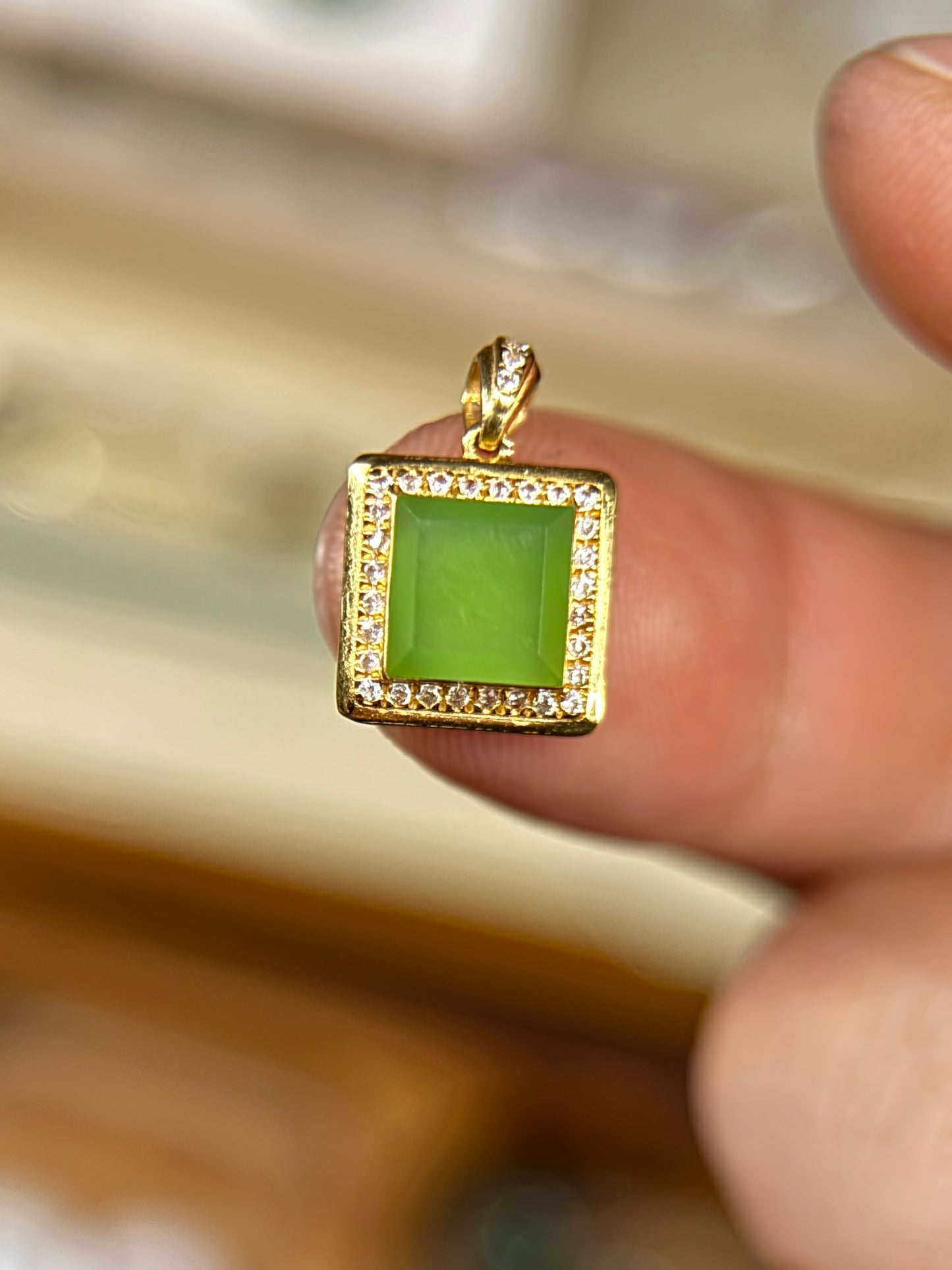 Small Square Genuine Jade with 18K Gold Inlaid