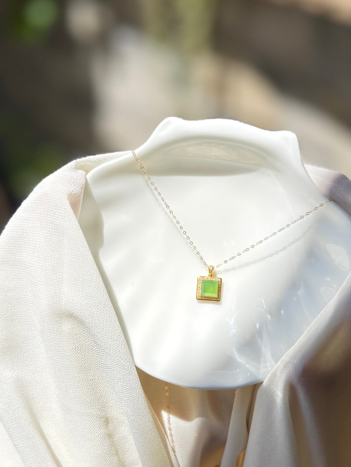 Tiny Square Genuine Jade with 18K Gold Inlaid