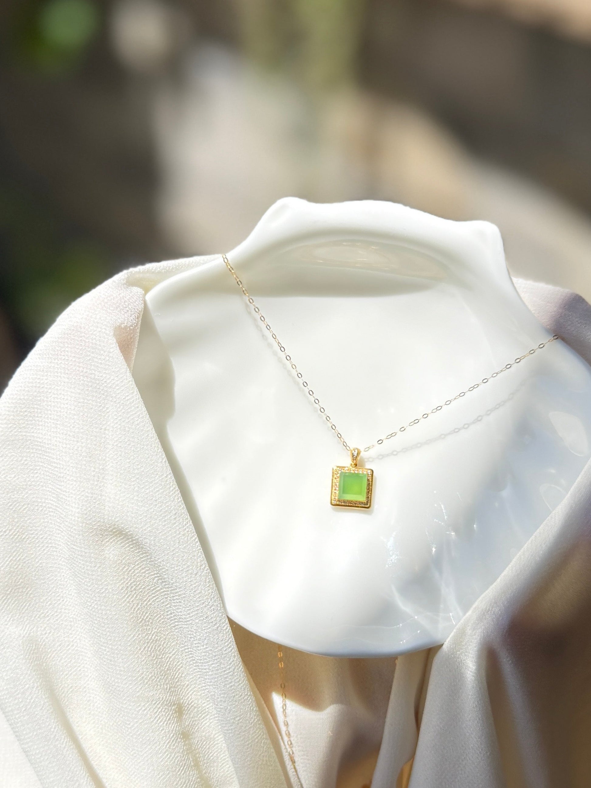 Tiny Square Genuine Jade with 18K Gold Inlaid