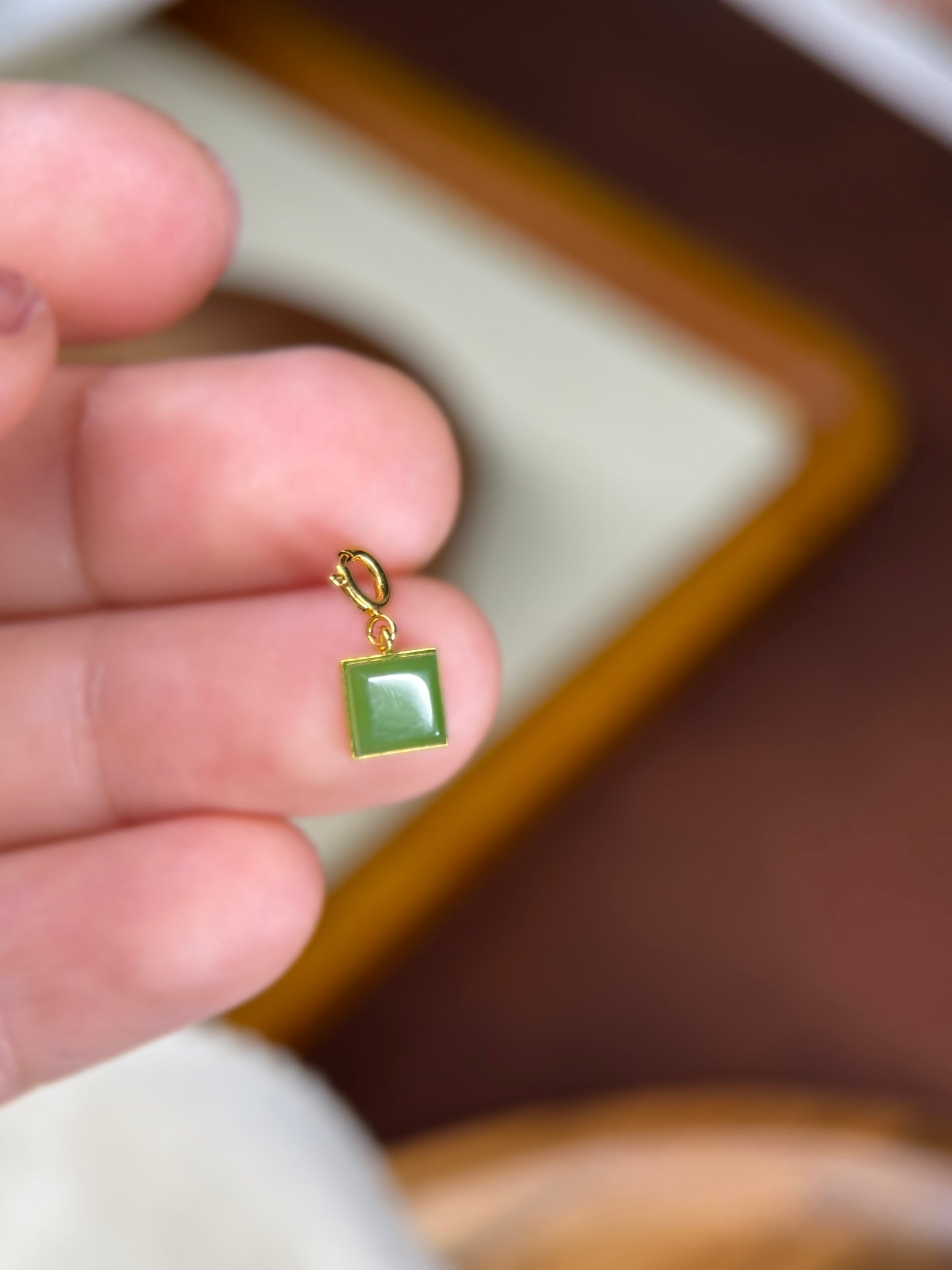 Tiny Square Genuine Jade with 18K Gold Inlaid.