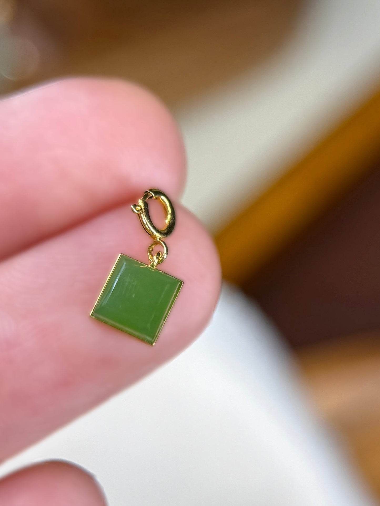 Tiny Square Genuine Jade with 18K Gold Inlaid.